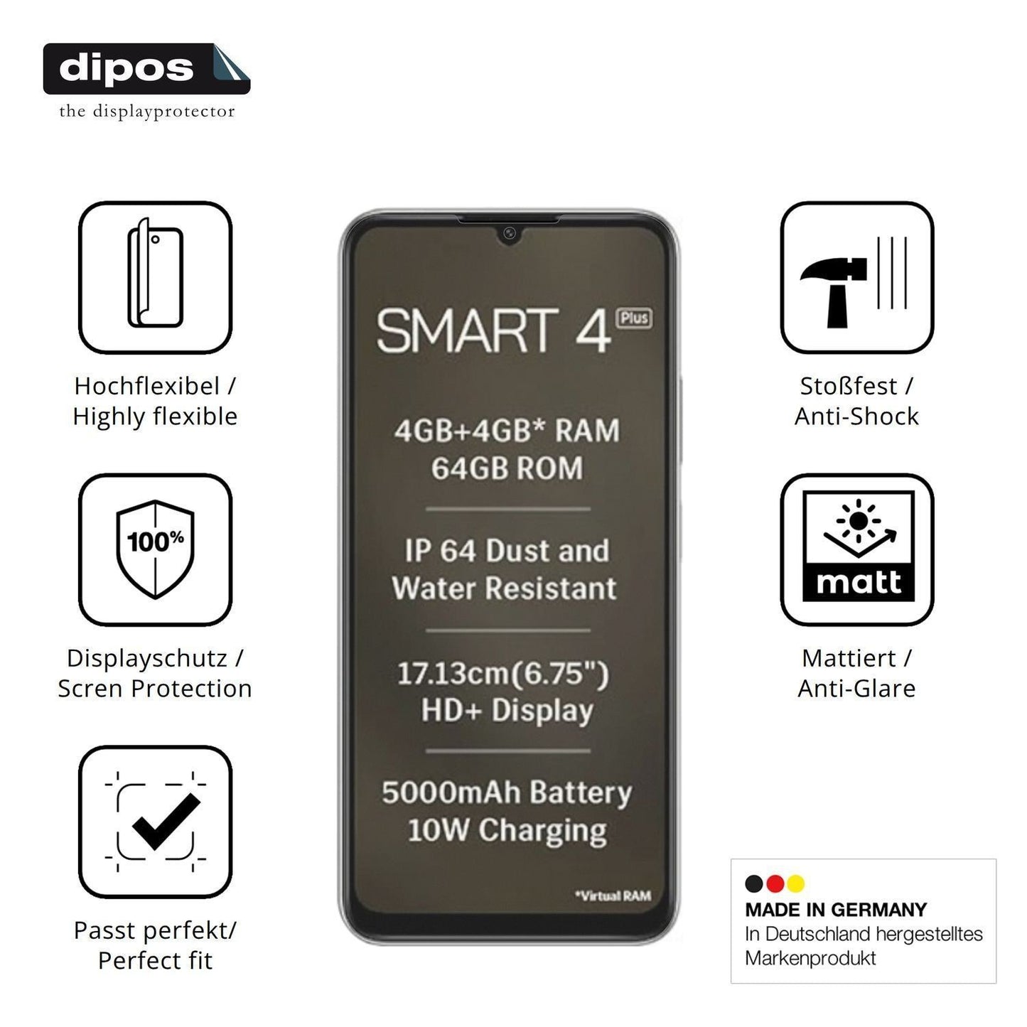 2x Full Cover Schutzfolie matt für Lava Smart 4 Pl (7)
