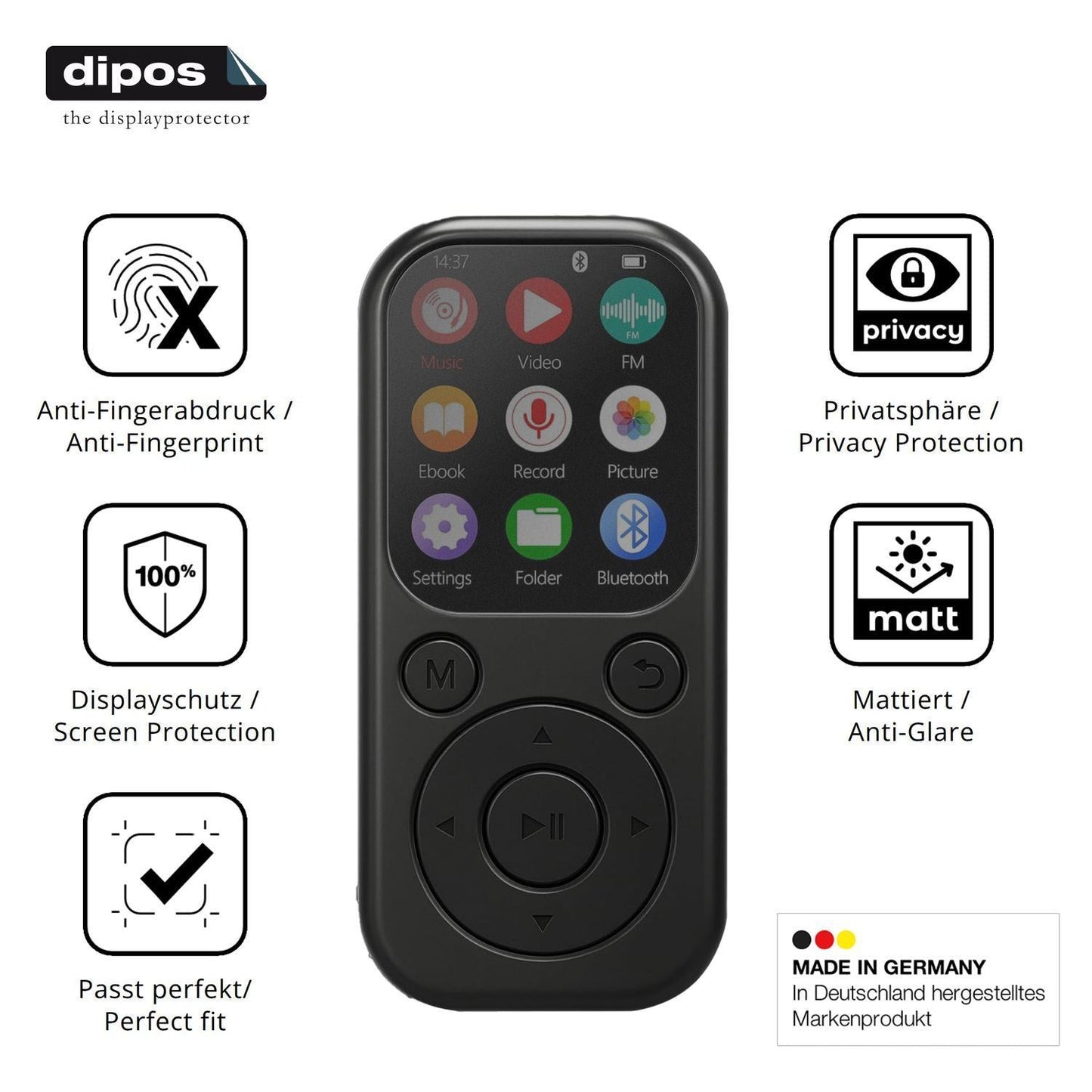Blickschutzfolie für Taichaeu 01D MP3-Player matt  (5)