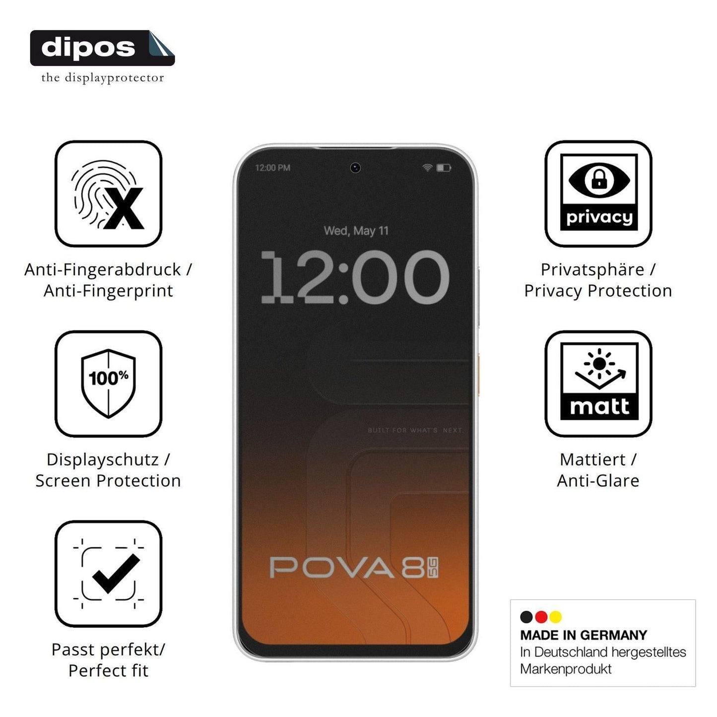 Blickschutzfolie für Tecno Pova 8 5G matt Schutzfo (5)