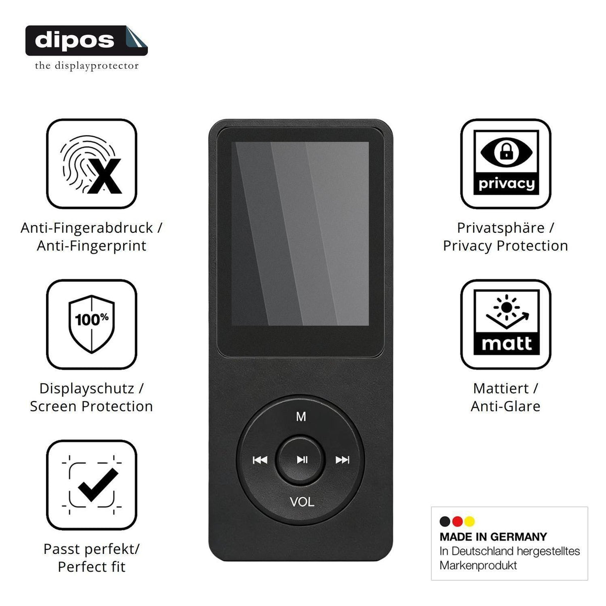Blickschutzfolie für BORDEAG RT001 MP3-Player matt (5)