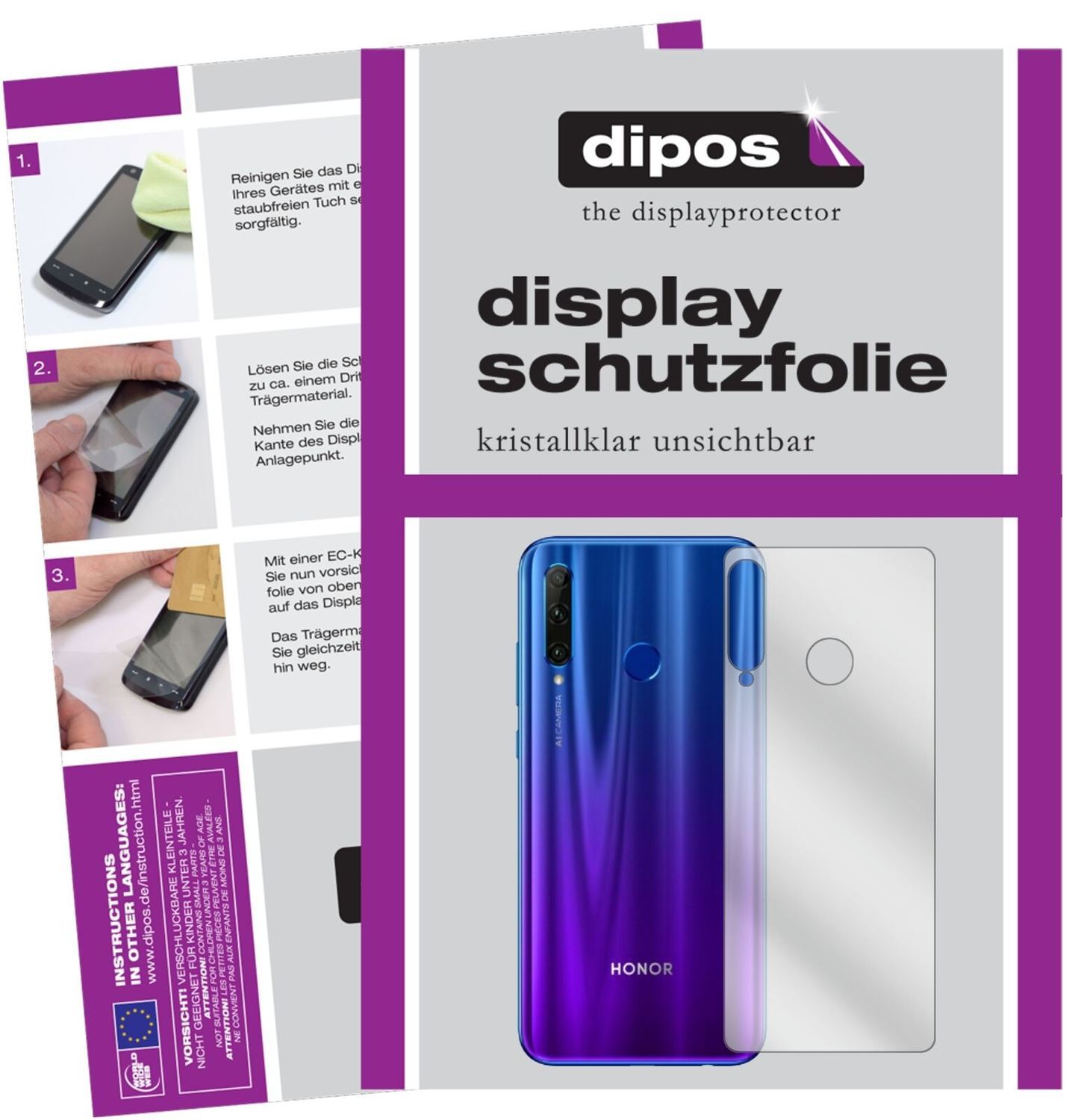 1x Schutzfolie klar für Honor 20i Rückseite Displa (2)
