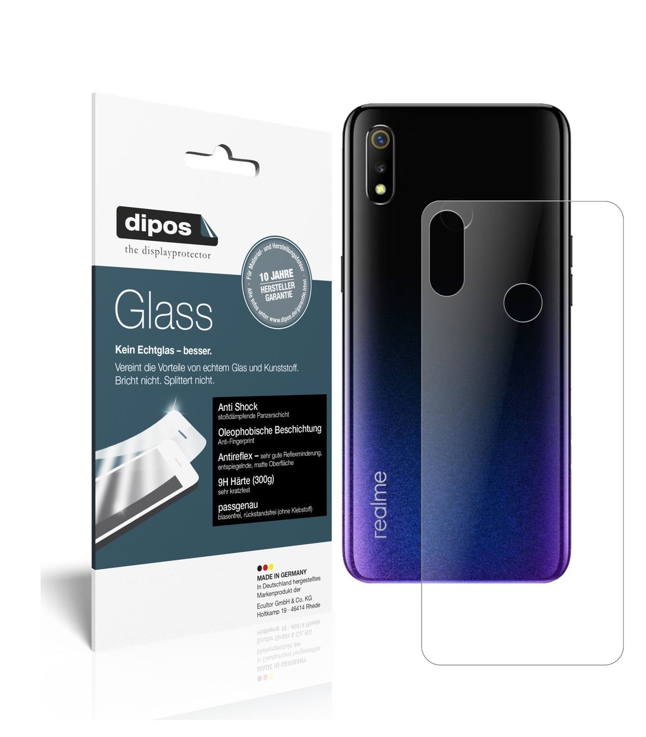 2x 9H Schutzfolie matt für Oppo Realme 3 Rückseite (1)