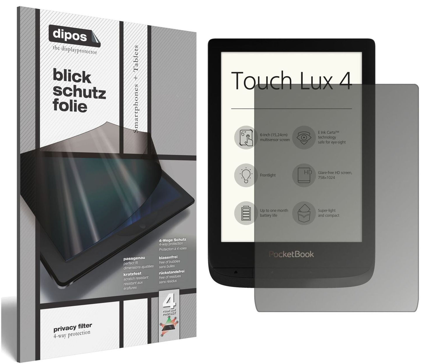 Blickschutzfolie für PocketBook Touch Lux 4 matt S (2)