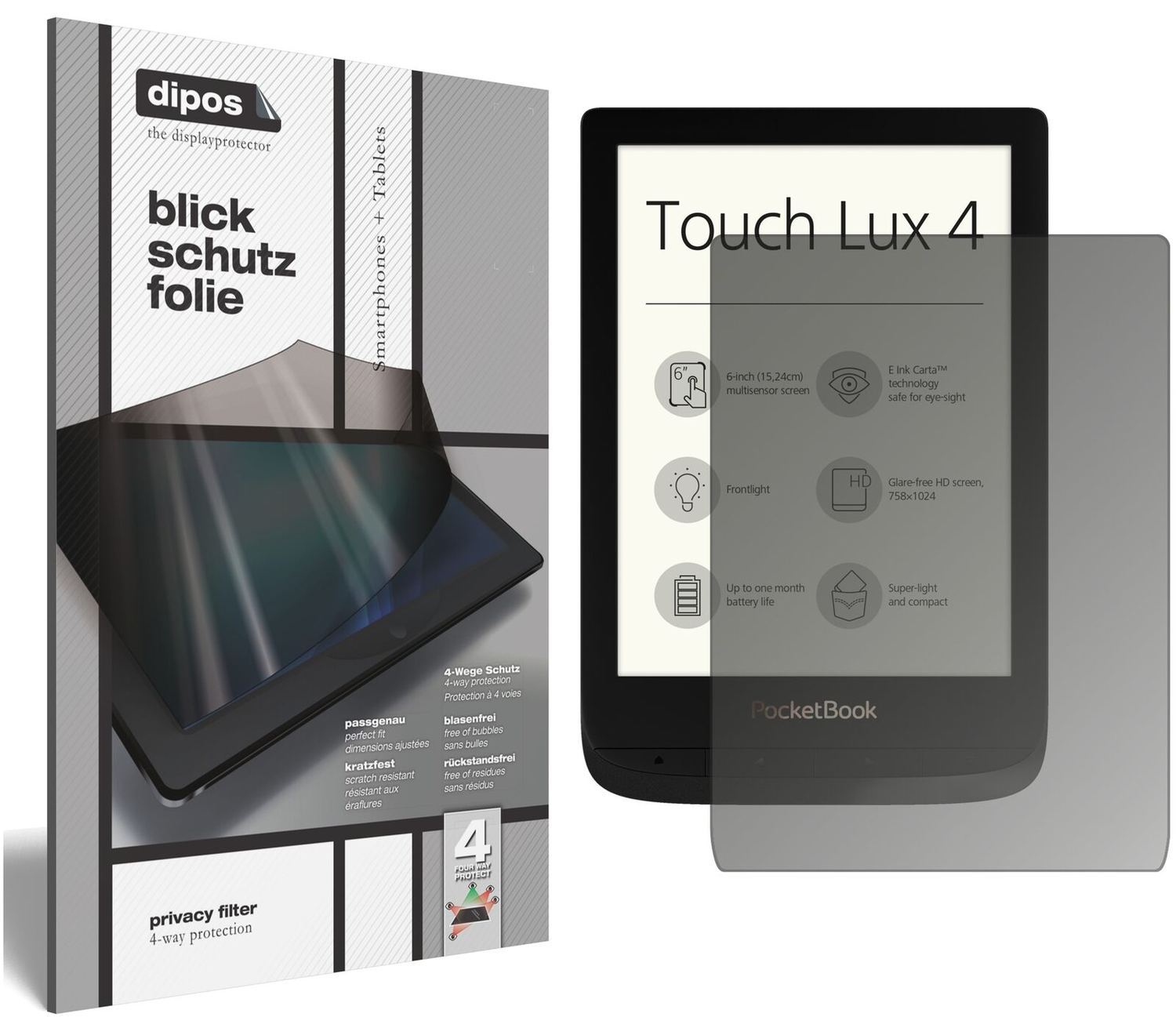 Blickschutzfolie für PocketBook Touch Lux 4 matt S (2)