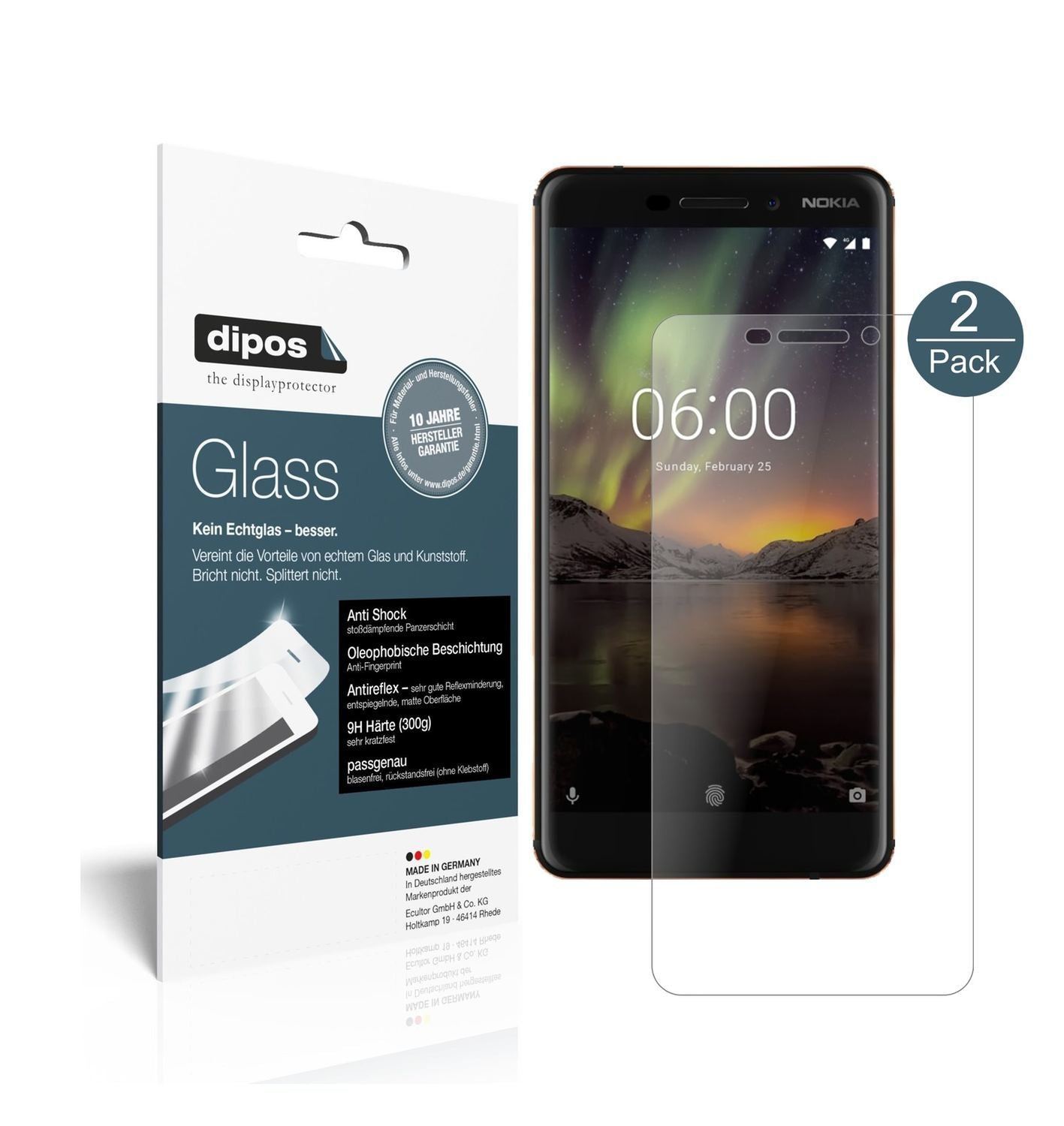2x 9H Schutzfolie matt für Nokia 6 (2018) Panzerfo (1)