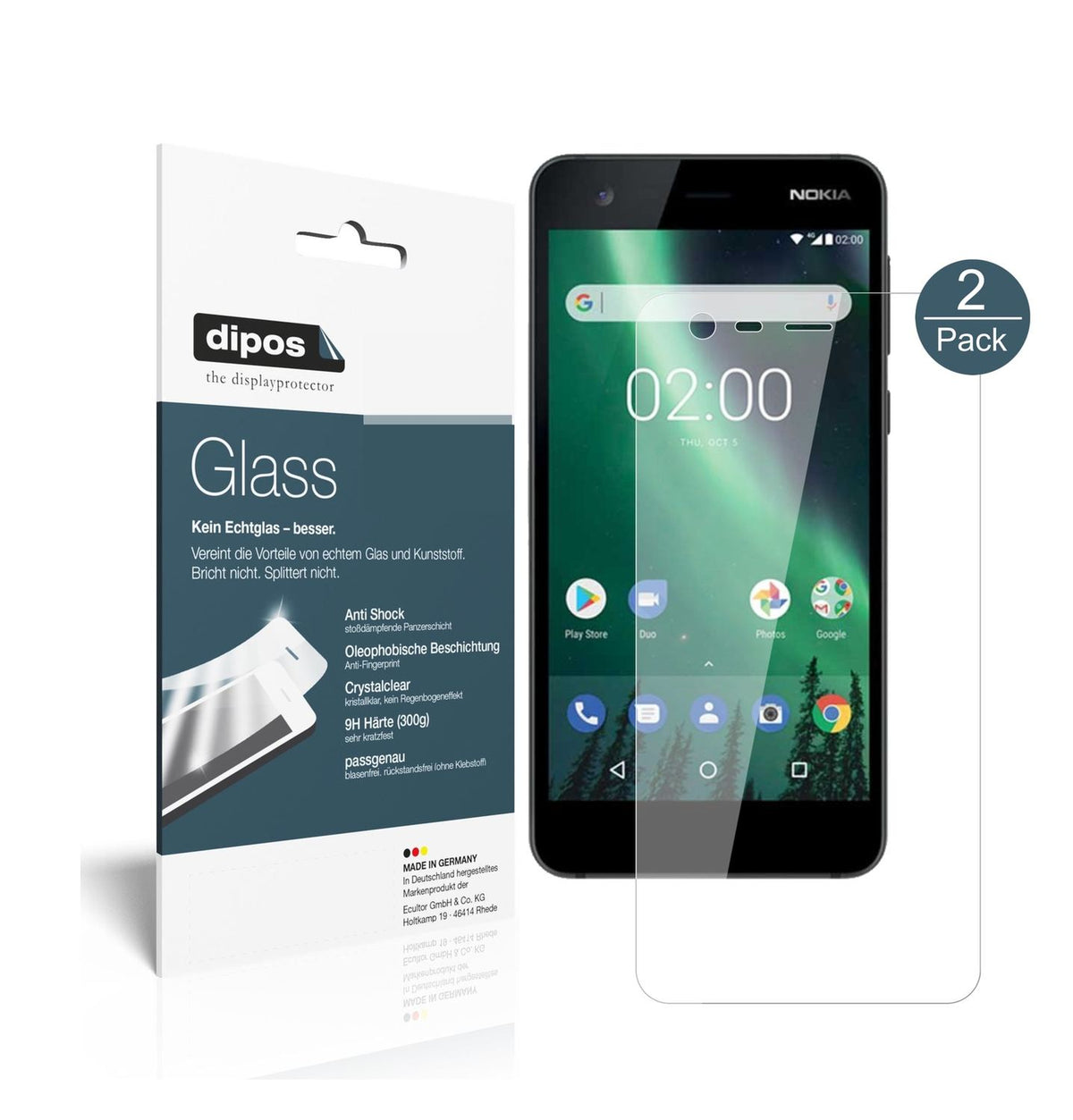 2x 9H Schutzfolie für Nokia 2 Panzerfolie (1)