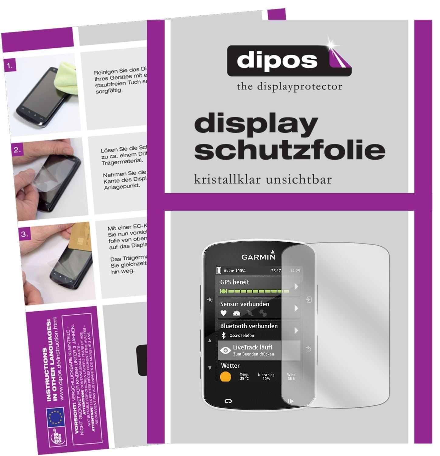 3x Schutzfolie klar für Garmin Edge 520 Display-Sc (1)