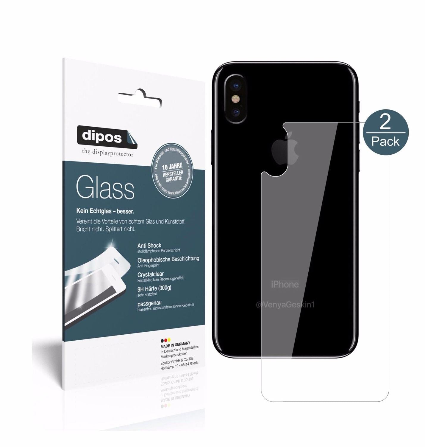 1x 9H Schutzfolie für Apple iPhone X Rückseite Pan (2)