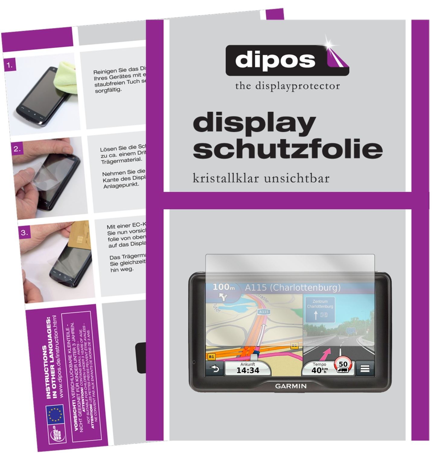 3x Schutzfolie klar für Garmin dezl 760 LMT-D Disp (1)