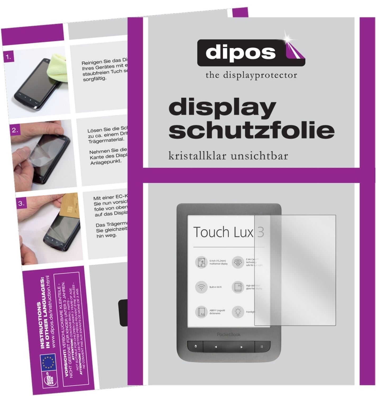 2x Schutzfolie klar für Pocketbook Touch Lux 3 PB6 (1)