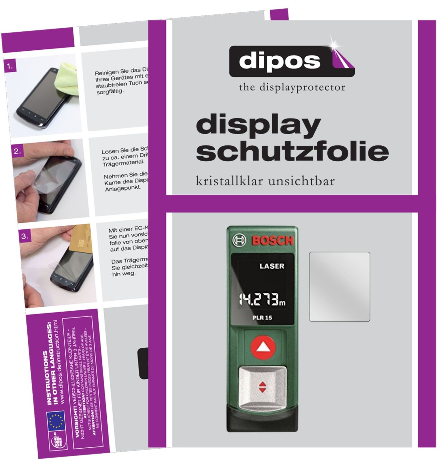 3x Schutzfolie klar für Bosch PLR 15 Display-Schut (1)