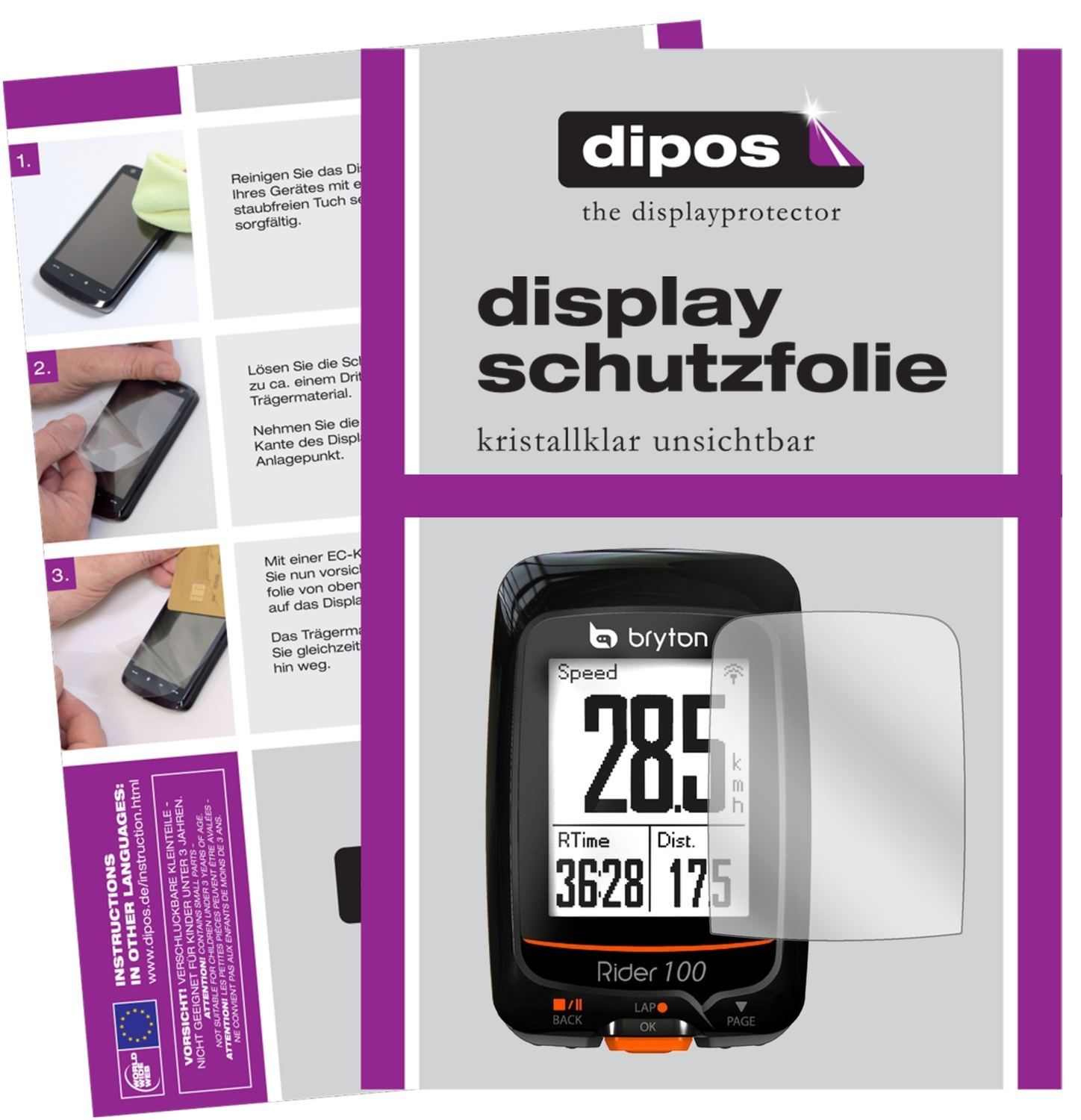 3x Schutzfolie klar für Bryton Rider 100 Display-S (1)
