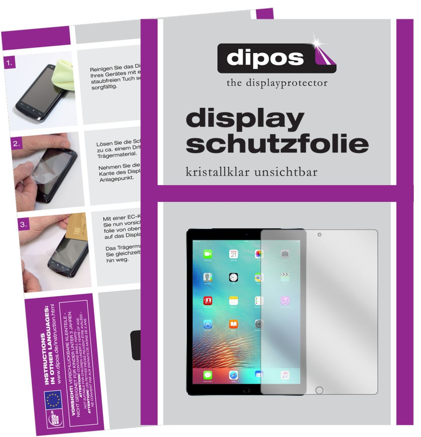 2x Schutzfolie klar für Apple iPad Pro 12,9 Zoll D (1)
