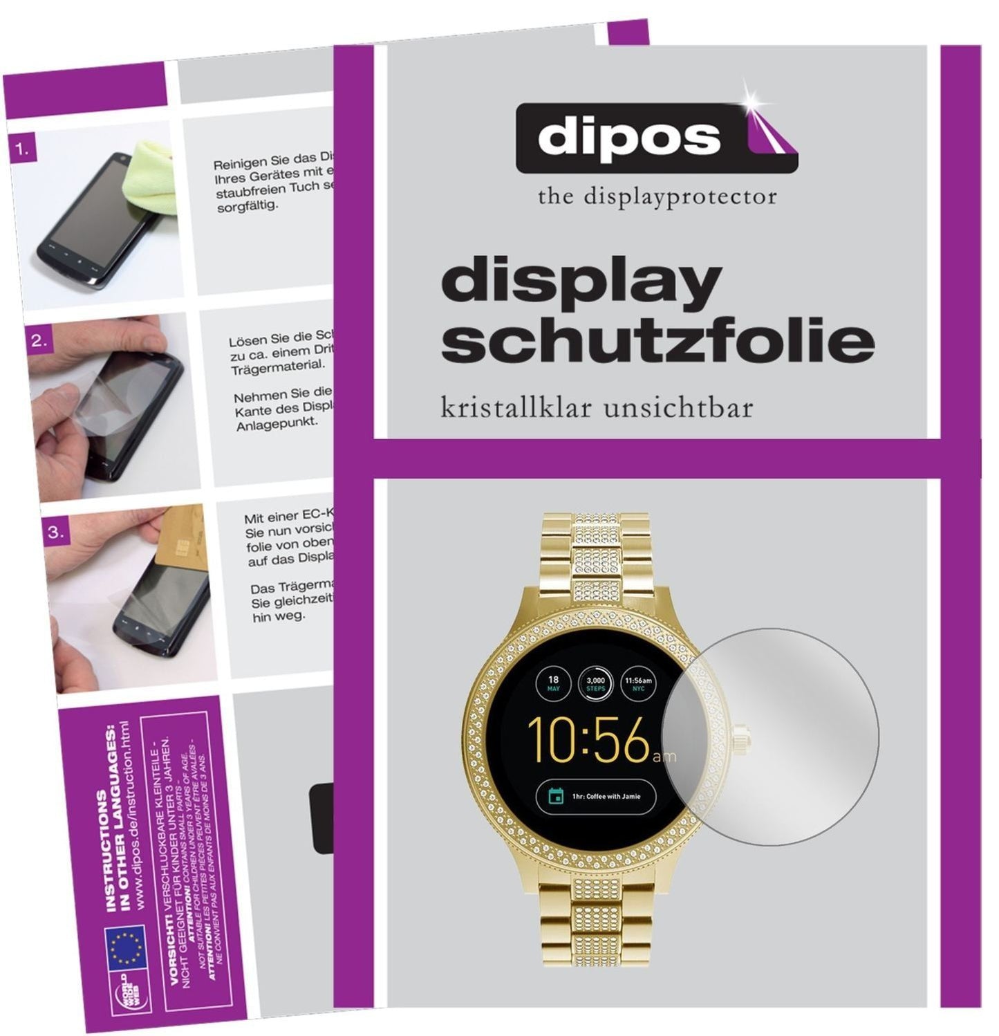 6x Schutzfolie klar für Fossil Q Venture Display-S (1)