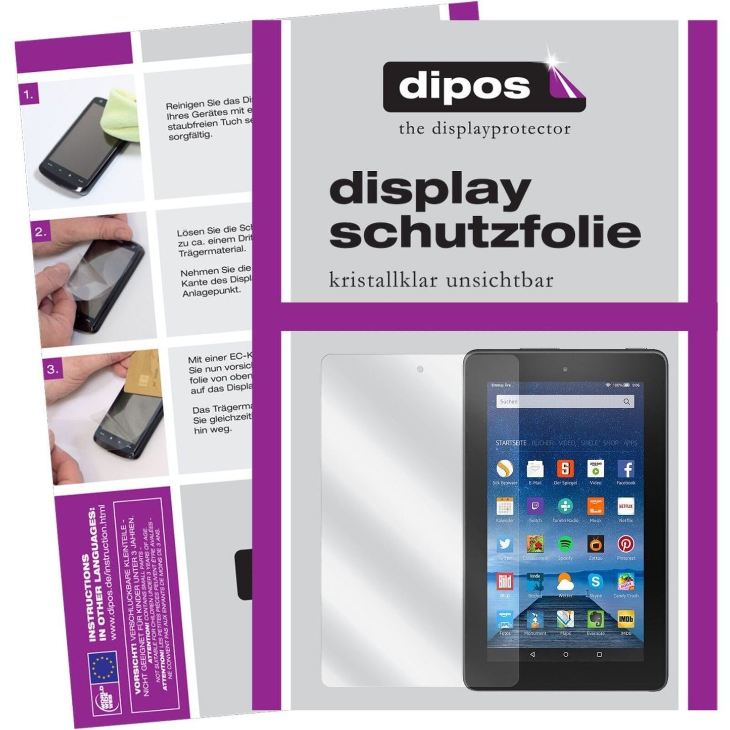 2x Schutzfolie klar für Fire (2015) Amazon Display (1)