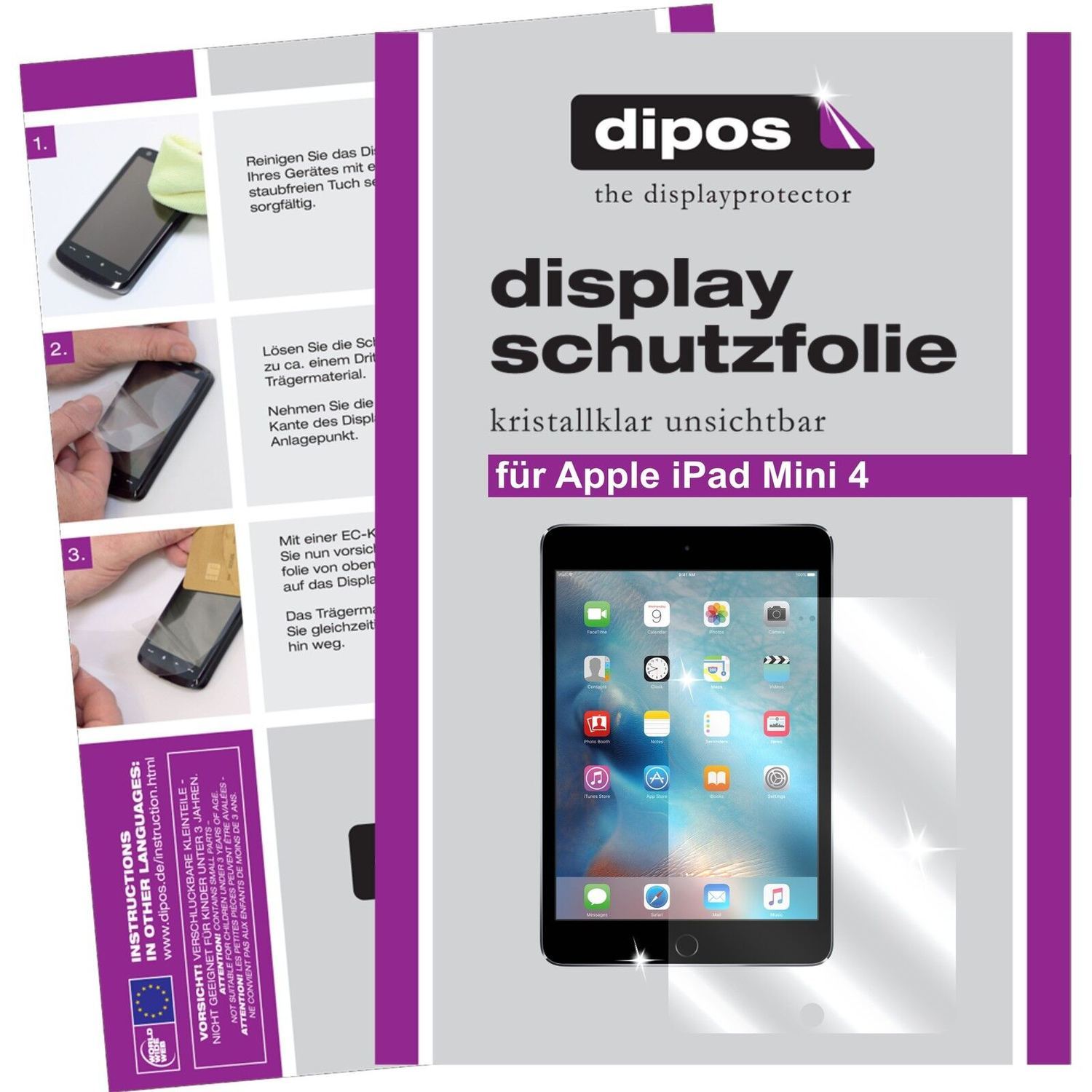 3x Schutzfolie klar für iPad Mini 4 Apple Display- (1)