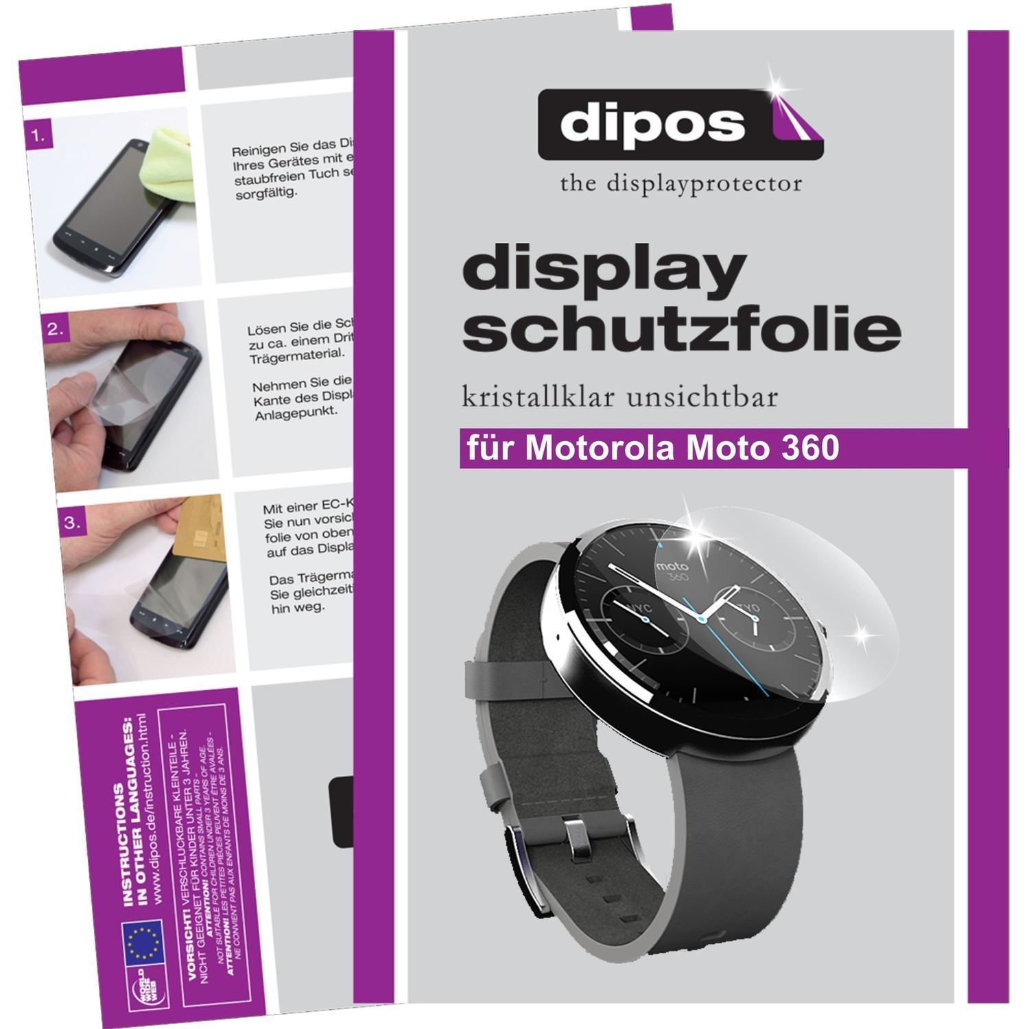 6x Schutzfolie klar für Moto 360 Motorola Display- (1)