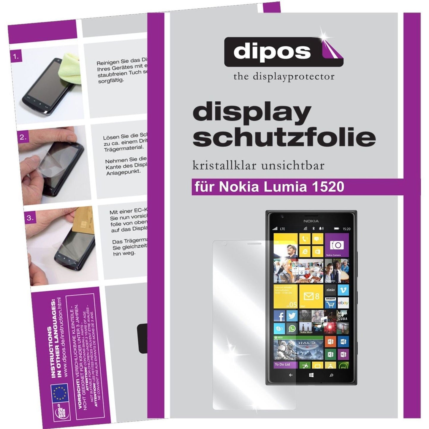 2x Schutzfolie klar für Lumia 1520 Nokia Display-S (1)