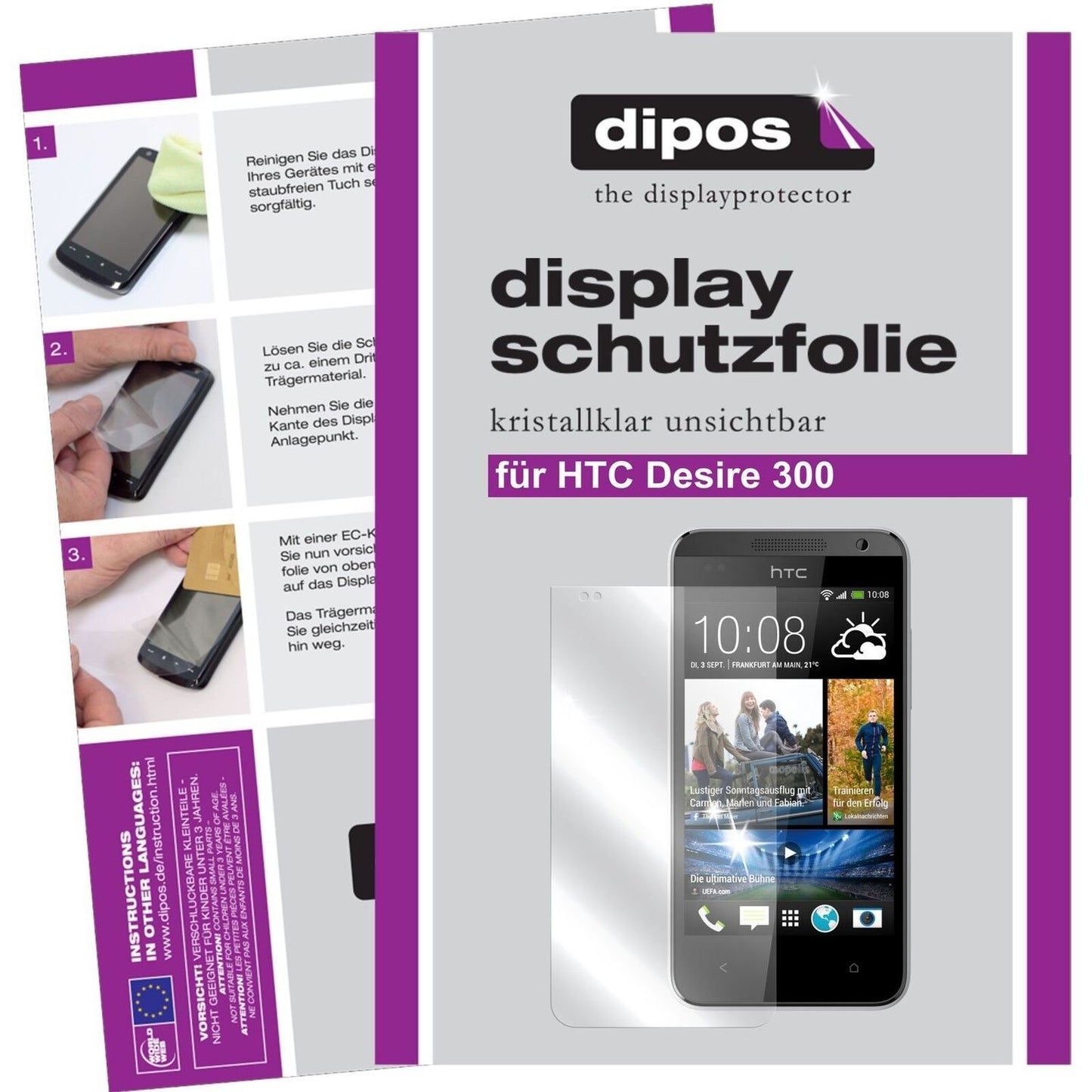 2x Schutzfolie klar für Desire 300 HTC Display-Sch (1)