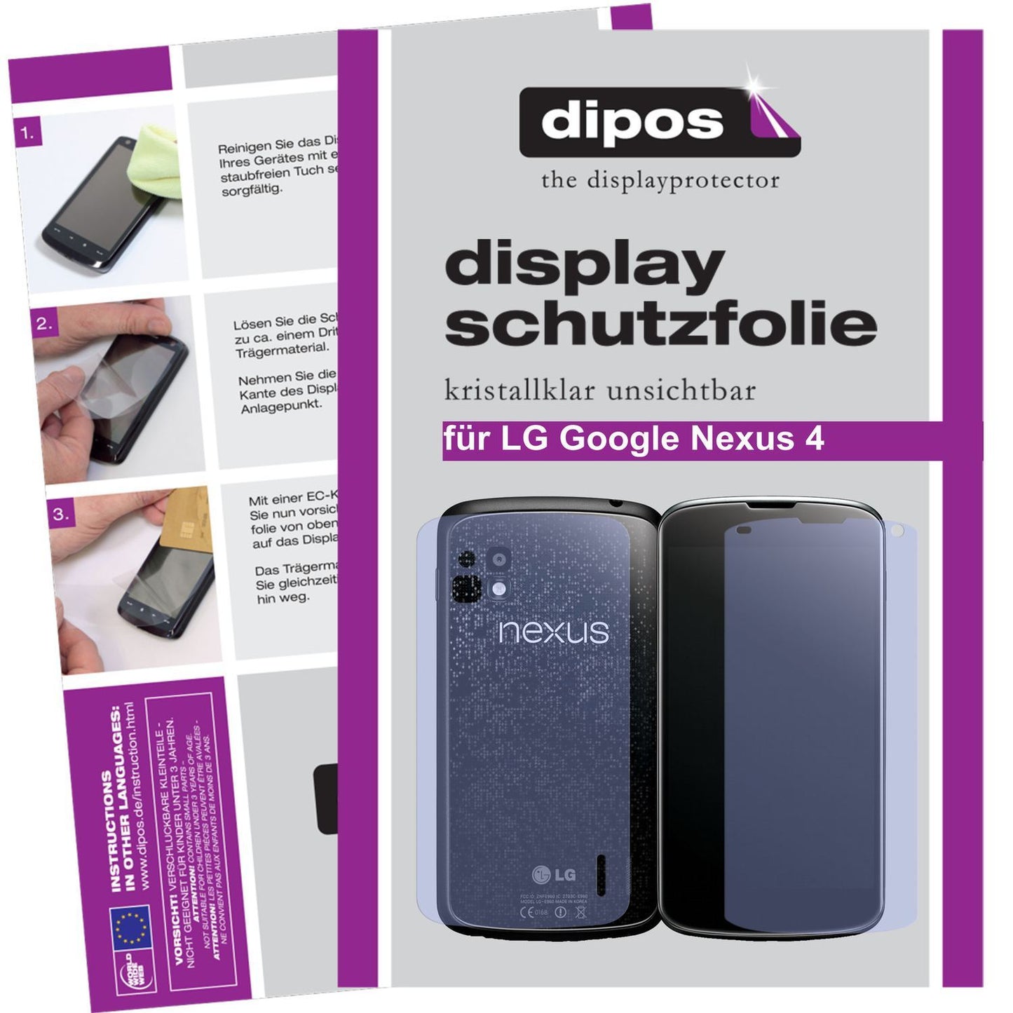 4x Schutzfolie klar für Google Nexus 4 LG Display- (1)
