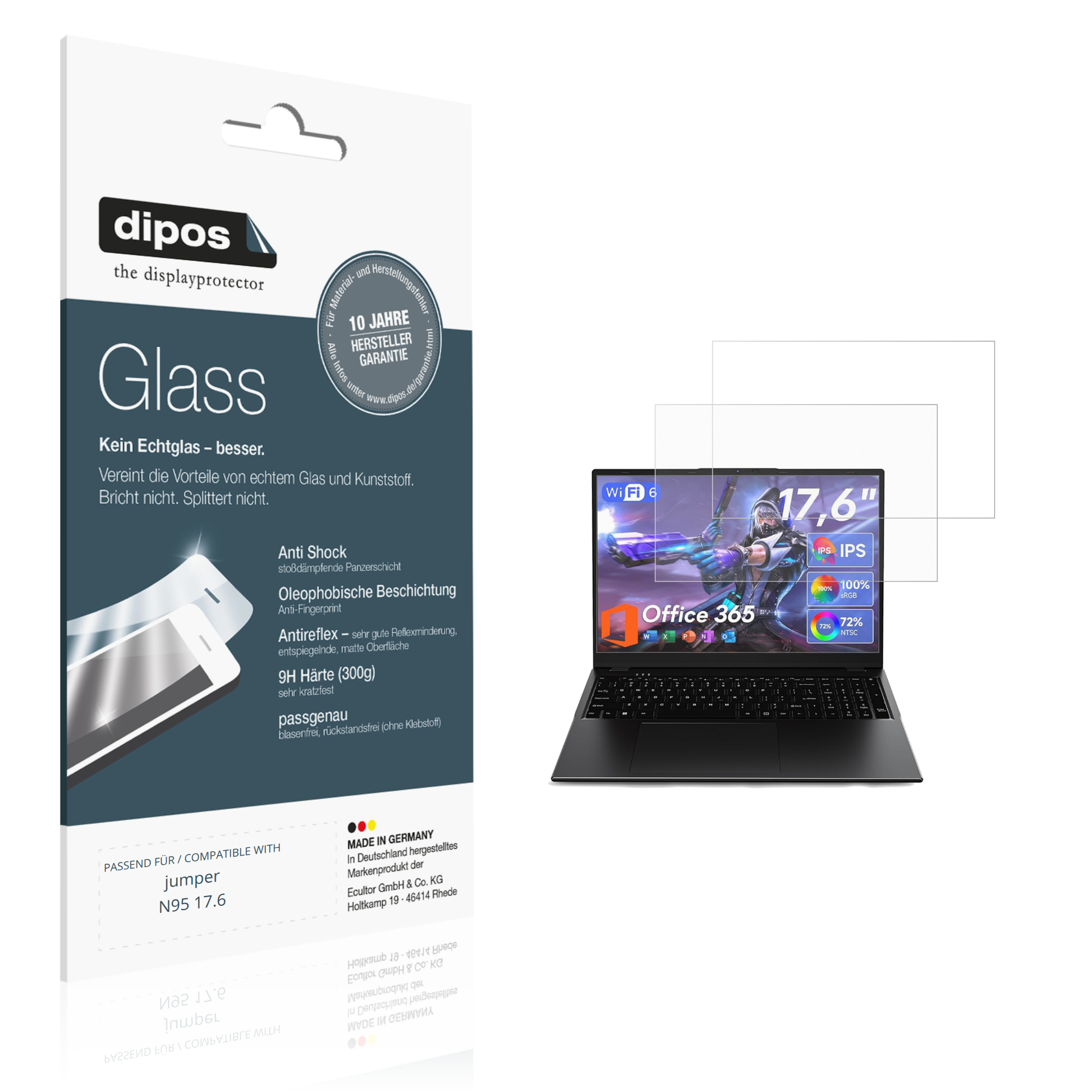 Matte Displayschutzfolie von dipos passend für jumper N95 17.6, 9H kratzfest und blasenfrei montiert