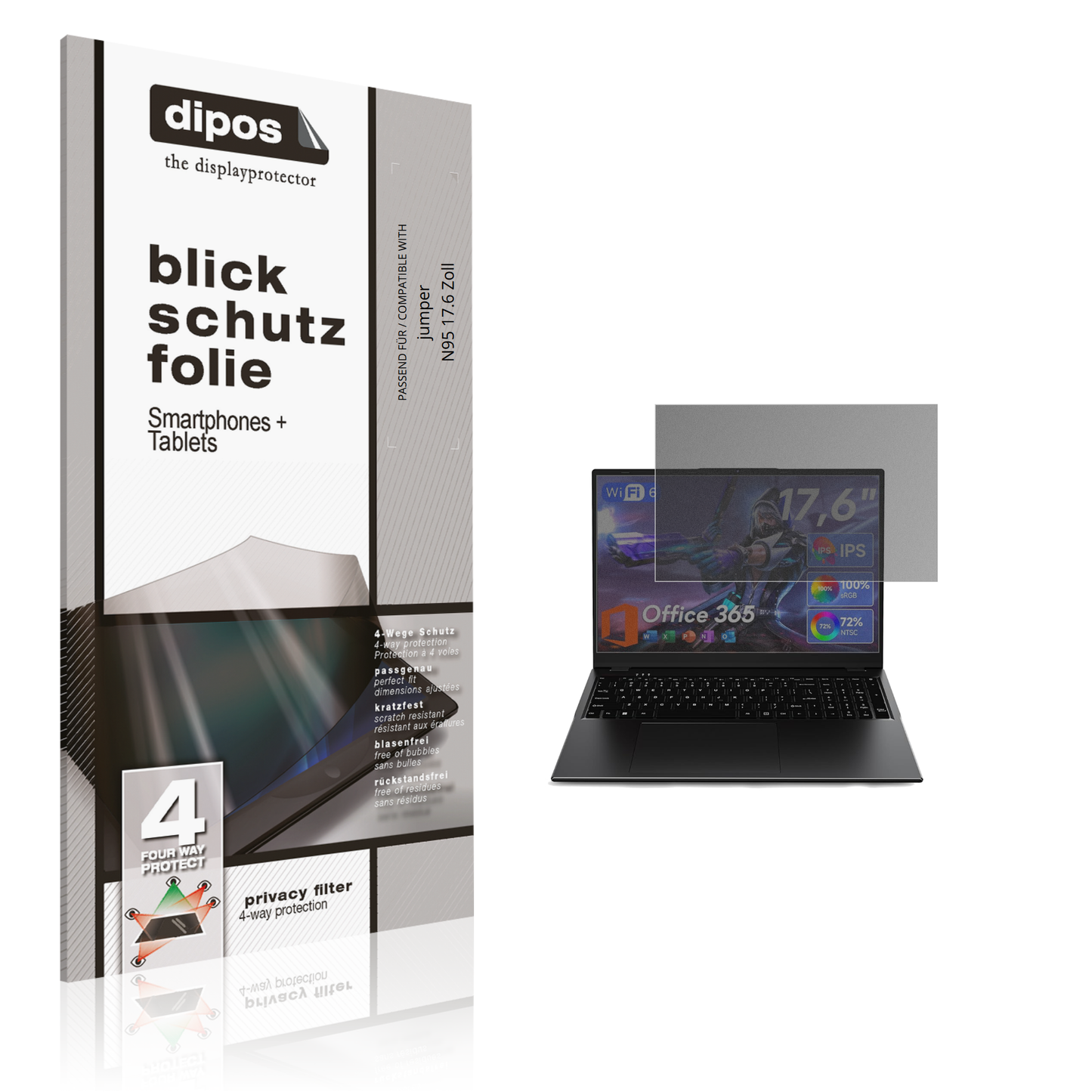 Blickschutzfolie von dipos passend für jumper N95 17.6 Zoll, präziser Zuschnitt und blasenfrei montiert