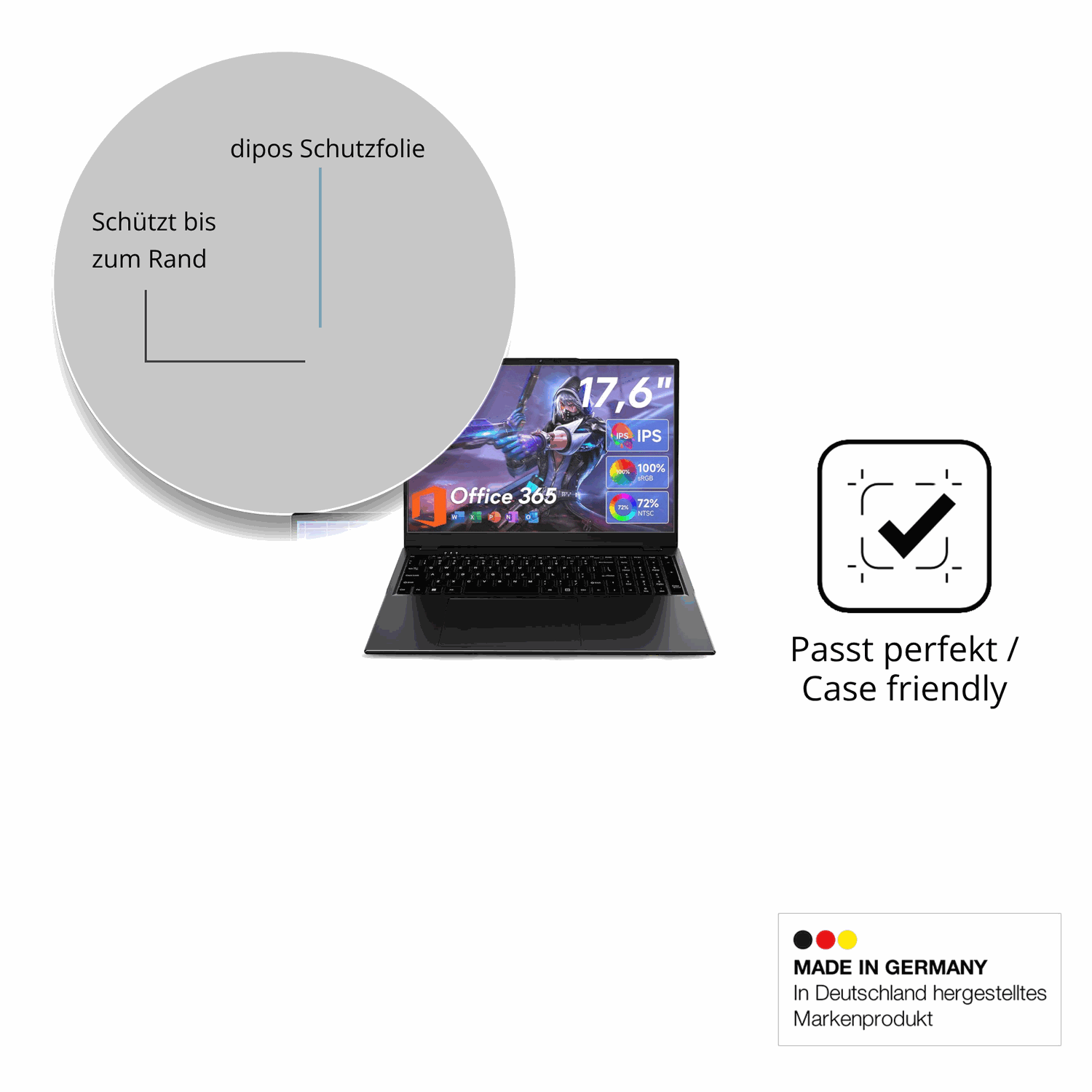 Schutzglasfolie mit optimaler Passform, zur Verwendung mit Hüllen geeignet