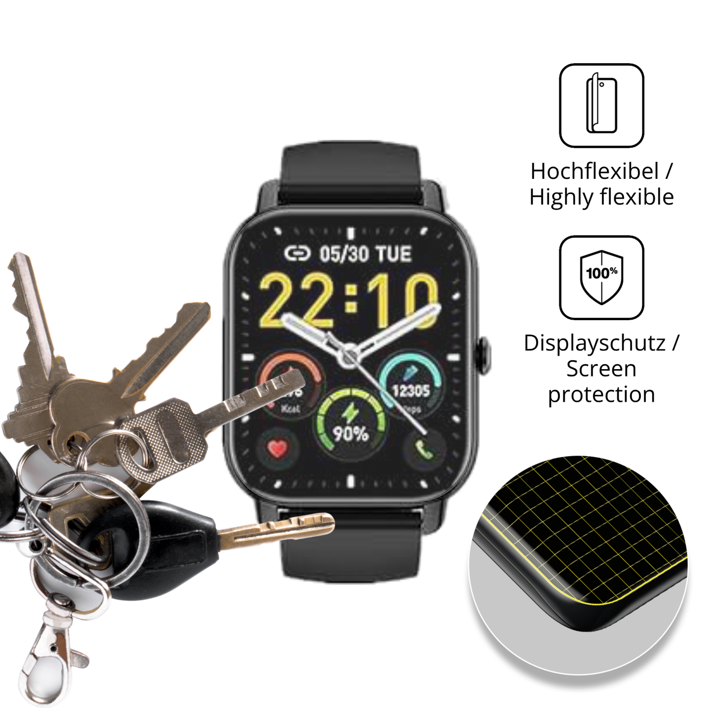 dipos Displayschutz für Kalinco P125 1.85 Zoll, transparente Oberfläche, perfekte Passform auch für die Rundungen