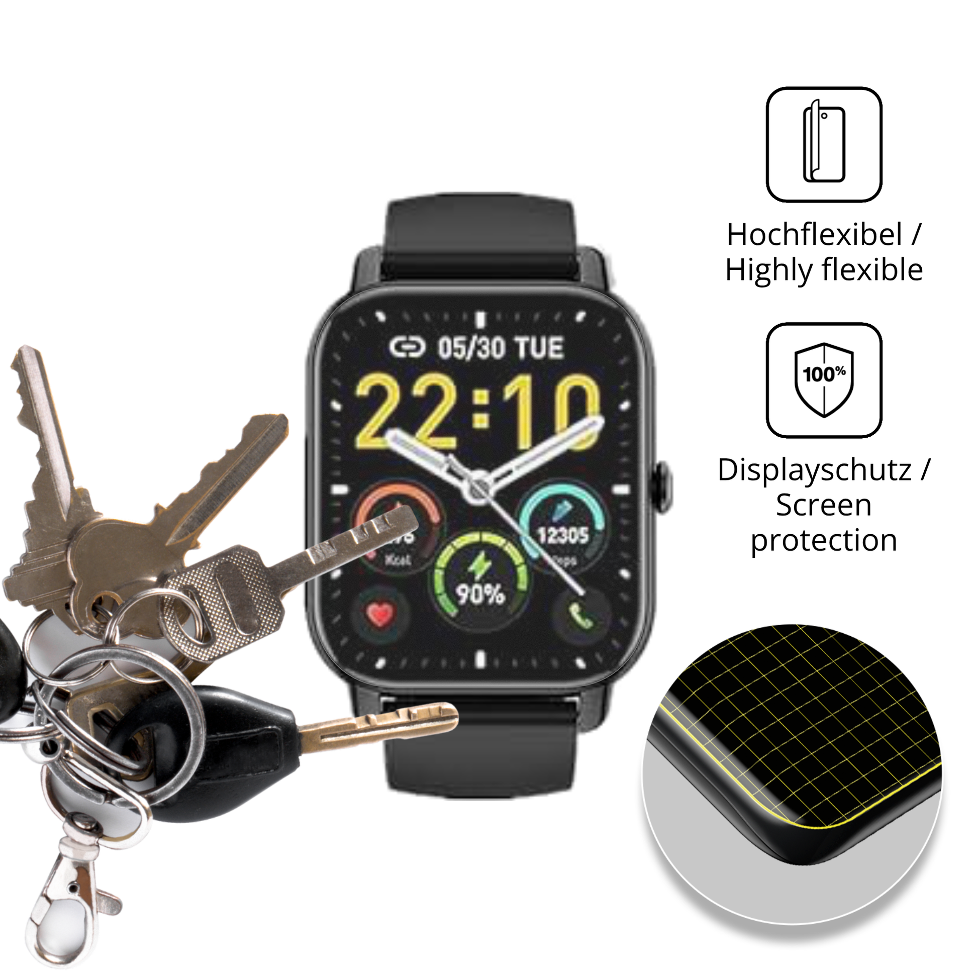 dipos Displayschutz für Kalinco P125 1.85 Zoll, transparente Oberfläche, perfekte Passform auch für die Rundungen