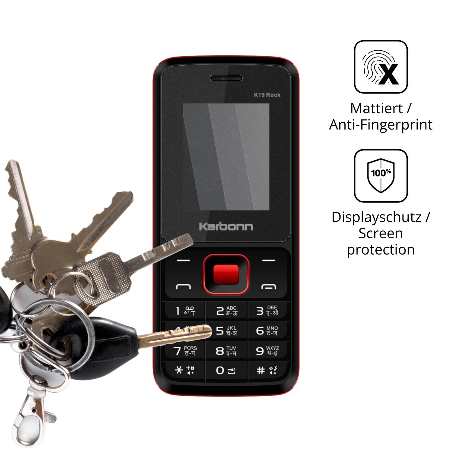 dipos Displayschutz für Karbonn K19 Rock, mattierte Oberfläche, Blickschutzfilter und perfekter Passform