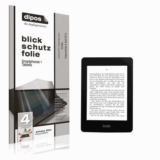 Blickschutzfolie von dipos passend für Kindle Paperwhite 6 Zoll 2012, präziser Zuschnitt und blasenfrei montiert