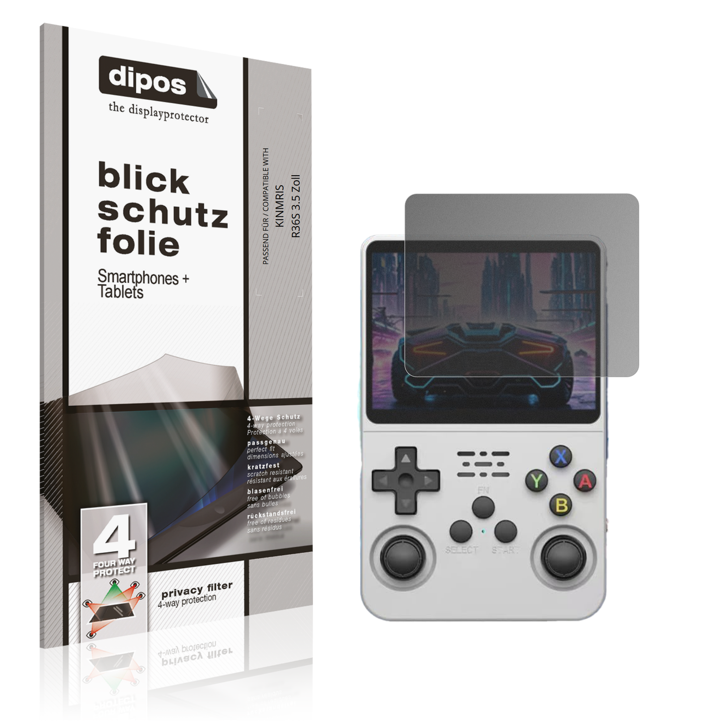 Blickschutzfolie von dipos passend für KINMRIS R36S 3.5 Zoll, präziser Zuschnitt und blasenfrei montiert