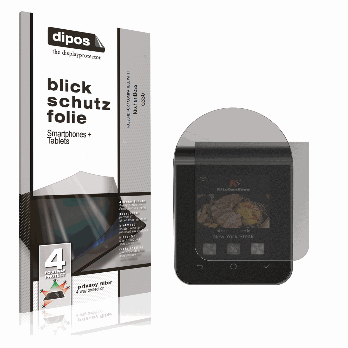 Blickschutzfolie von dipos passend für KitchenBoss G330, präziser Zuschnitt und blasenfrei montiert