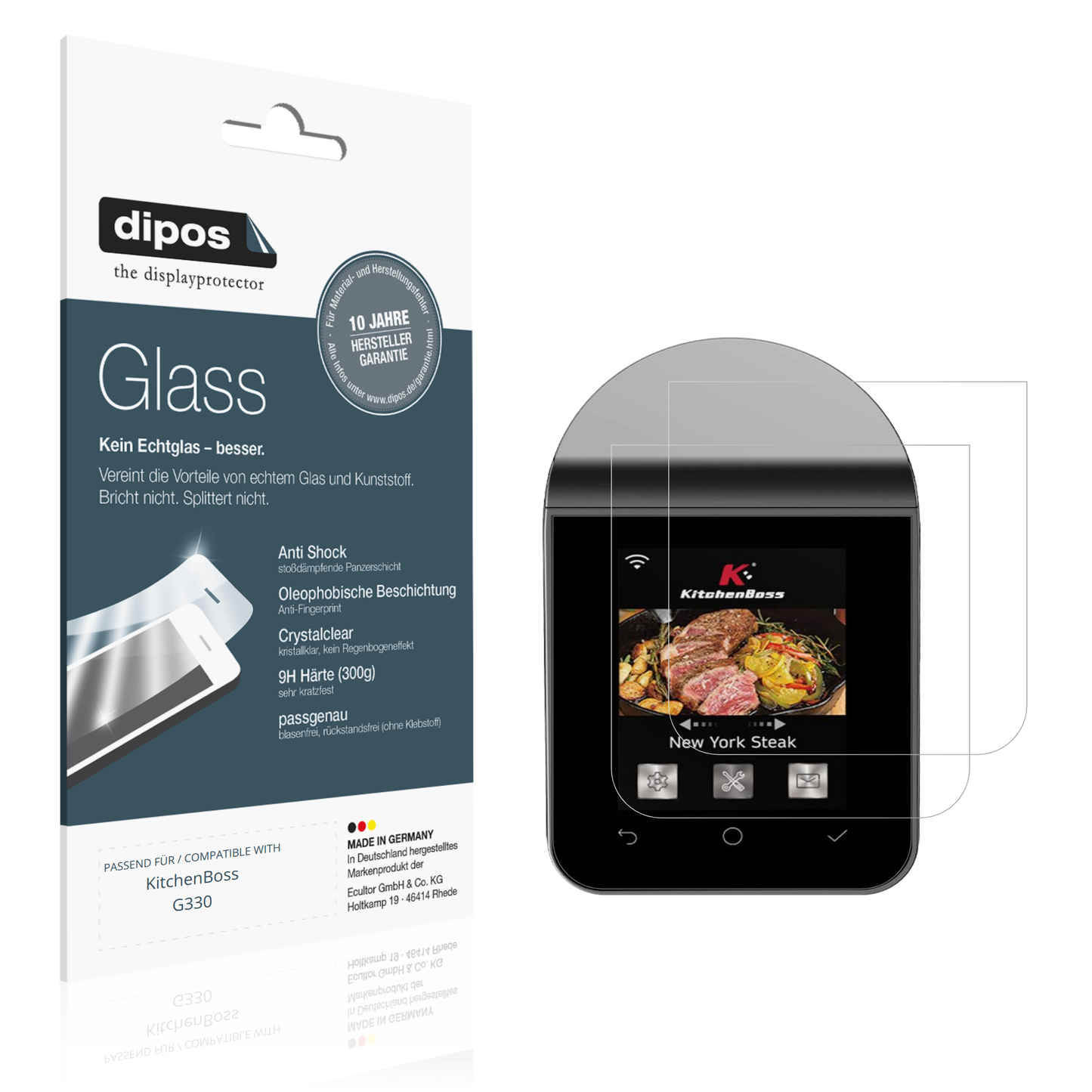 Klare Displayschutzfolie von dipos passend für KitchenBoss G330, 9H kratzfest und blasenfrei montiert