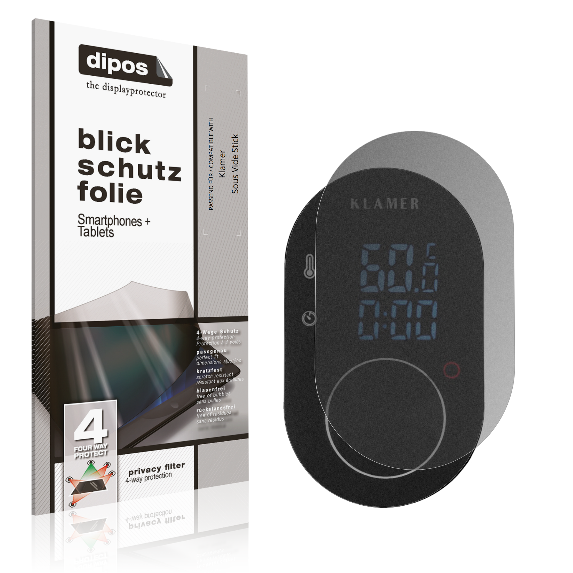 Blickschutzfolie von dipos passend für Klamer Sous Vide Stick, präziser Zuschnitt und blasenfrei montiert