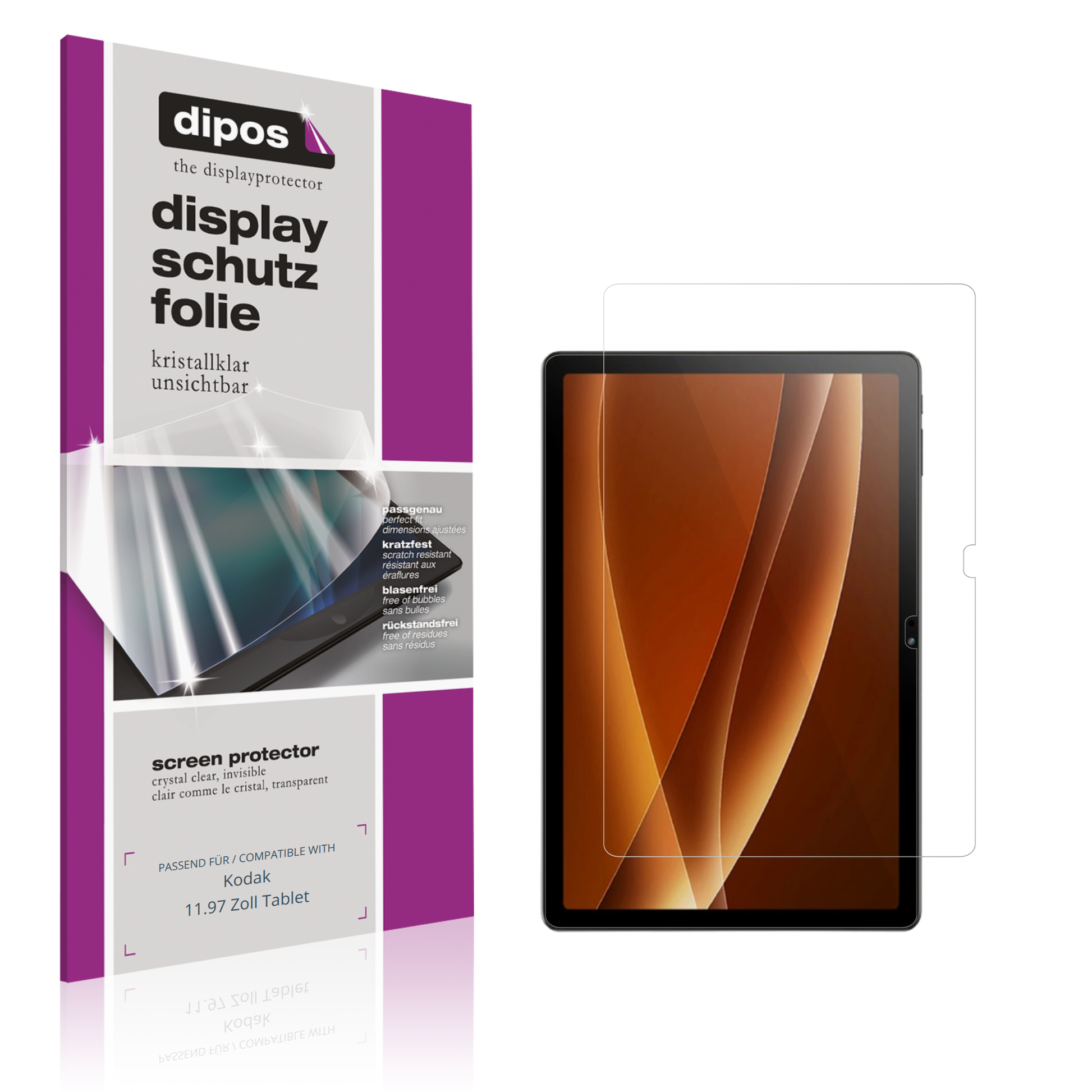 Klare Displayschutzfolie von dipos passend für Kodak 11.97 Zoll Tablet, präziser Zuschnitt und blasenfrei montiert