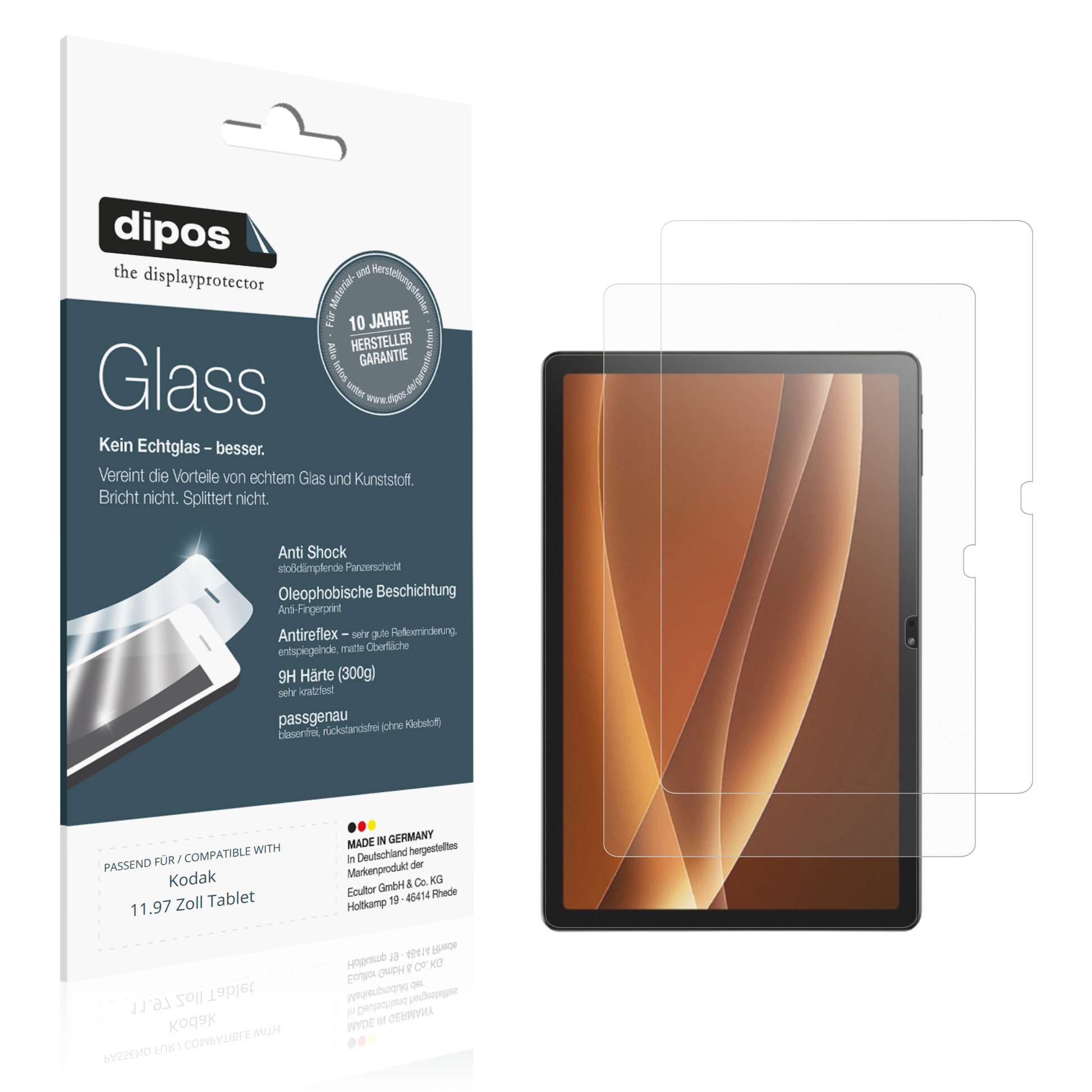 Matte Displayschutzfolie von dipos passend für Kodak 11.97 Zoll Tablet, 9H kratzfest und blasenfrei montiert