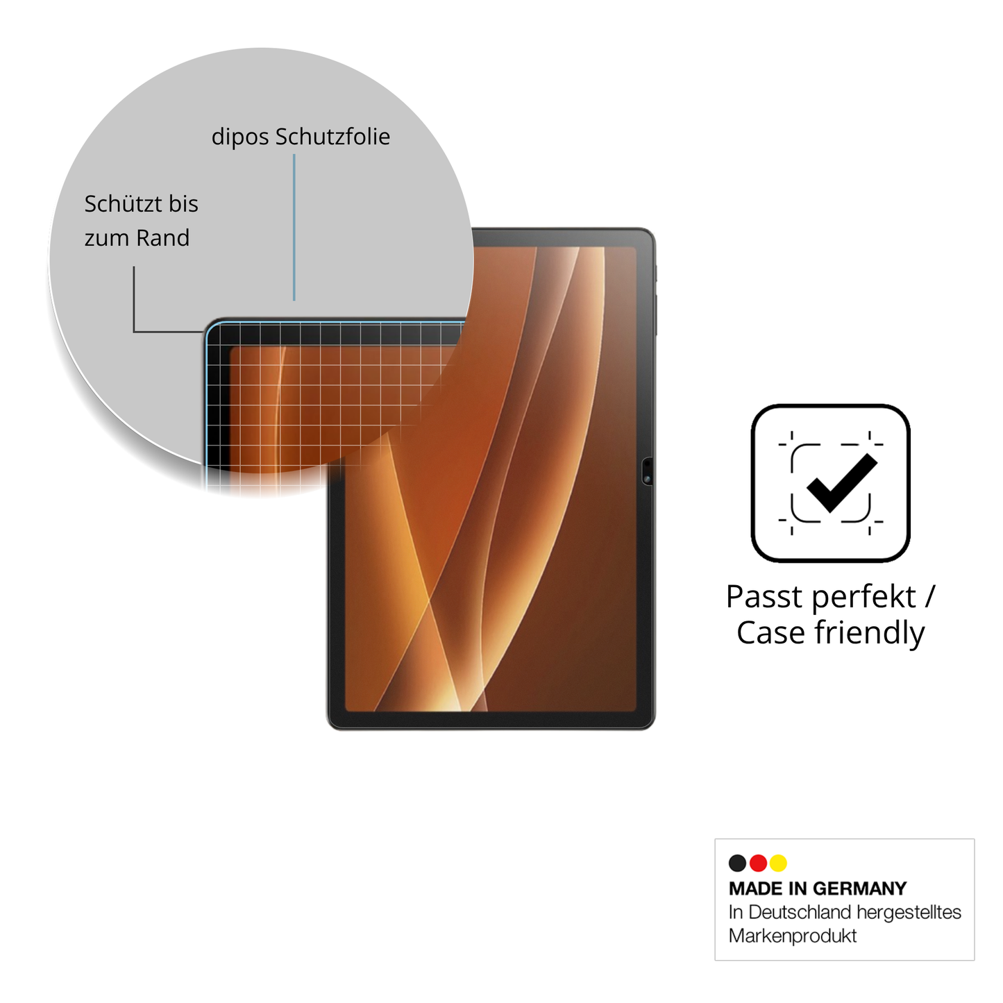 Schutzglasfolie mit optimaler Passform, zur Verwendung mit Hüllen geeignet