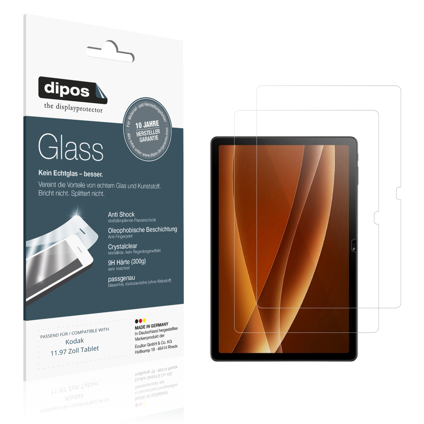 Klare Displayschutzfolie von dipos passend für Kodak 11.97 Zoll Tablet, 9H kratzfest und blasenfrei montiert