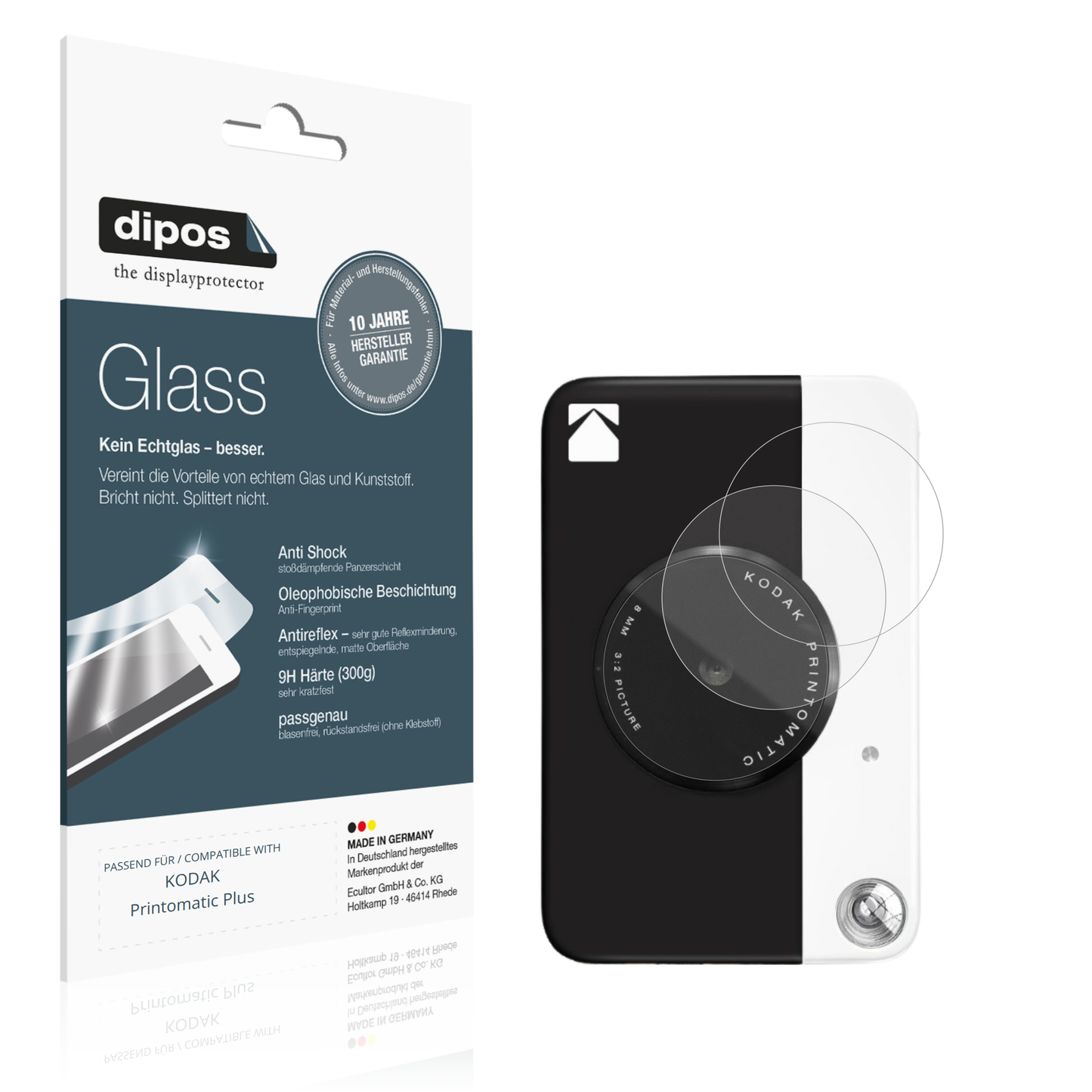 Matte Displayschutzfolie von dipos passend für KODAK Printomatic Plus, 9H kratzfest und blasenfrei montiert