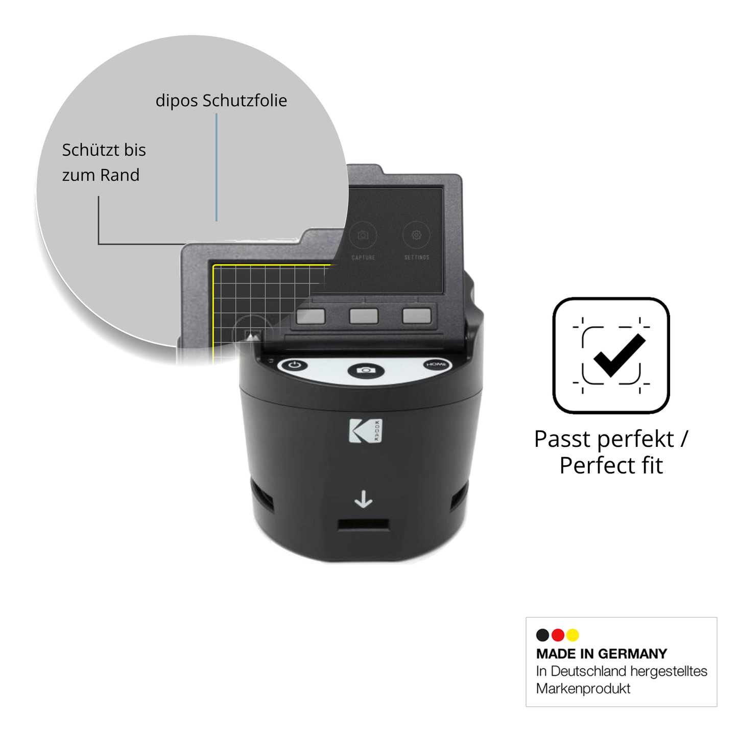 Schutz gegen Kratzer auf dem Kodak SCANZA Glas durch Schlüssel oder Ähnliches