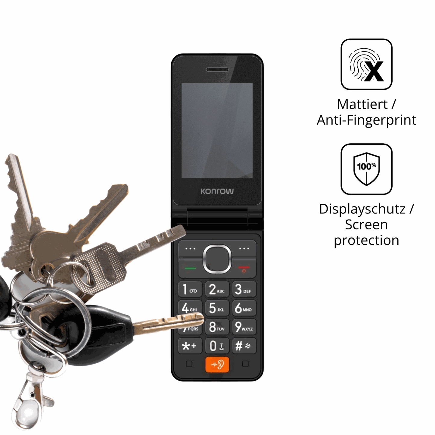 dipos Displayschutz für Konrow Senior Flip, mattierte Oberfläche, Blickschutzfilter und perfekter Passform