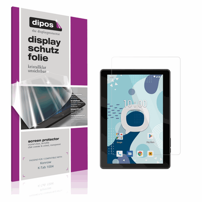 Klare Displayschutzfolie von dipos passend für Konrow K-Tab 1004, präziser Zuschnitt und blasenfrei montiert