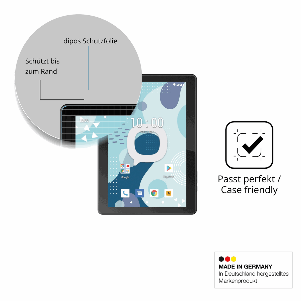 Schutzglasfolie mit optimaler Passform, zur Verwendung mit Hüllen geeignet