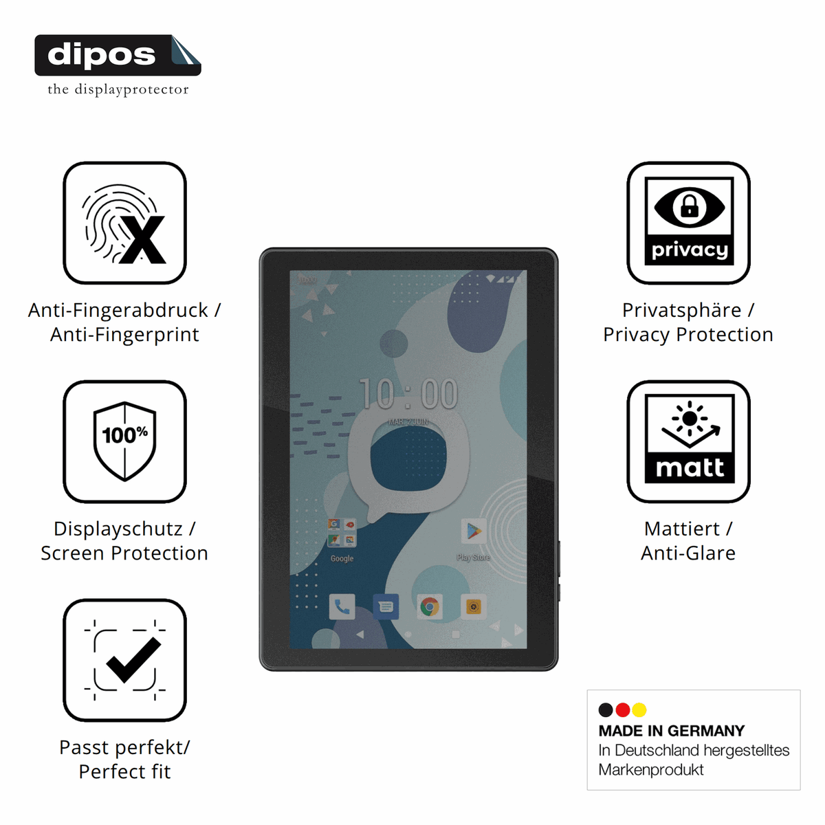 Privatsphäre-Schutz durch Sichtschutz-Folie passend zugeschnitten für Konrow K-Tab 1004