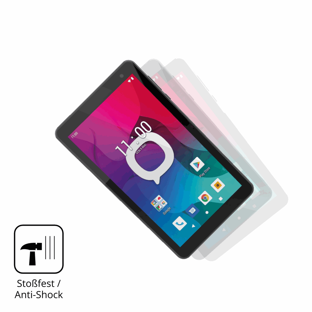Schutz gegen Kratzer auf dem Konrow K-Tab 704 Glas durch Schlüssel, Stöße gegen die Tischkante oder Stürze