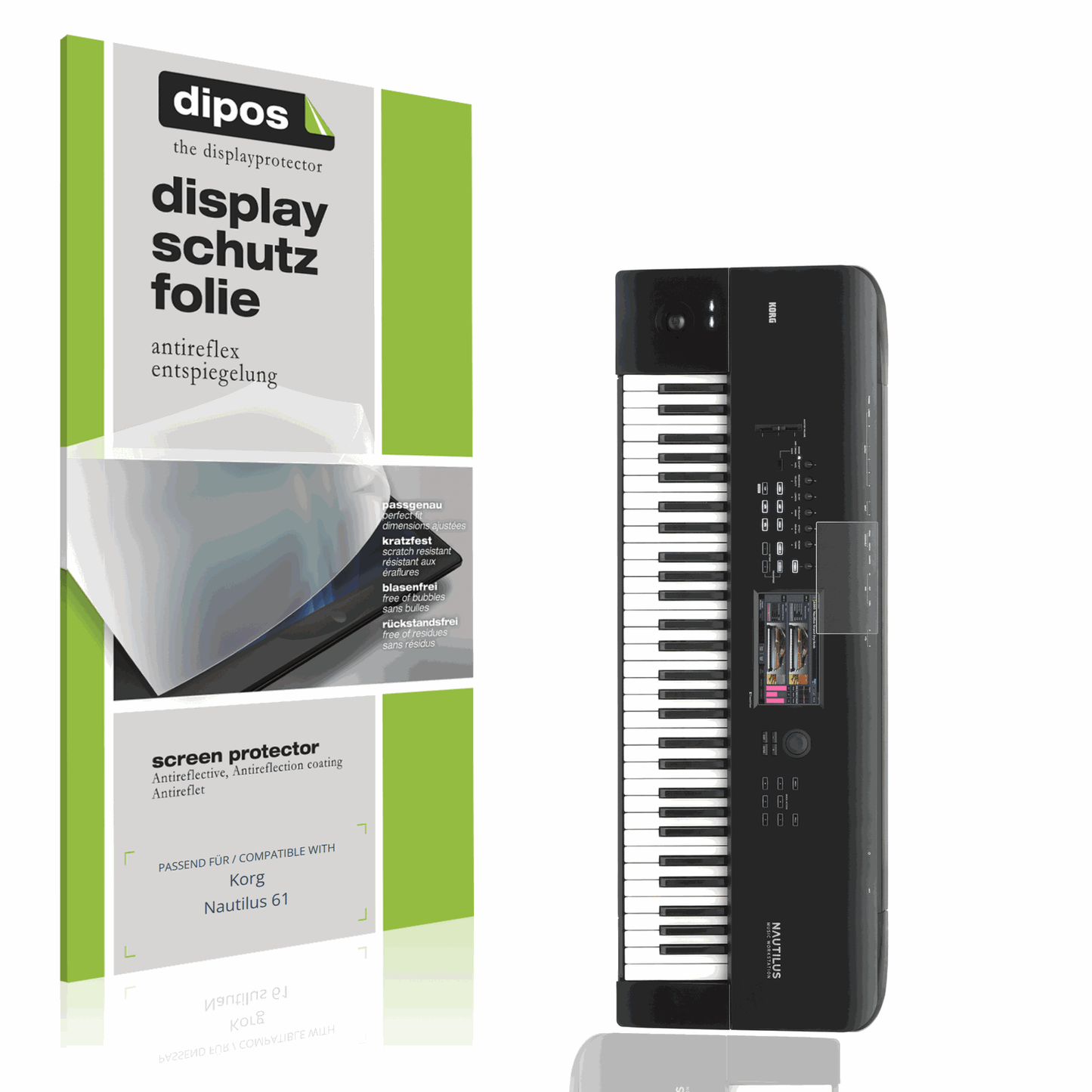 Matte Displayschutzfolie von dipos passend für Korg Nautilus 61, präziser Zuschnitt und blasenfrei montiert