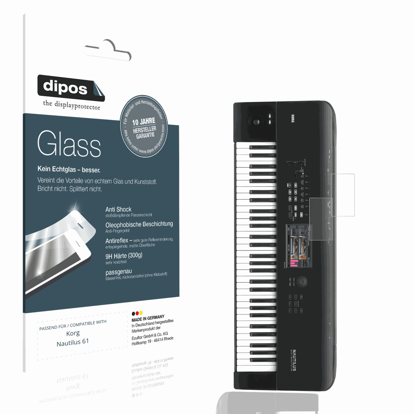 Matte Displayschutzfolie von dipos passend für Korg Nautilus 61, 9H kratzfest und blasenfrei montiert