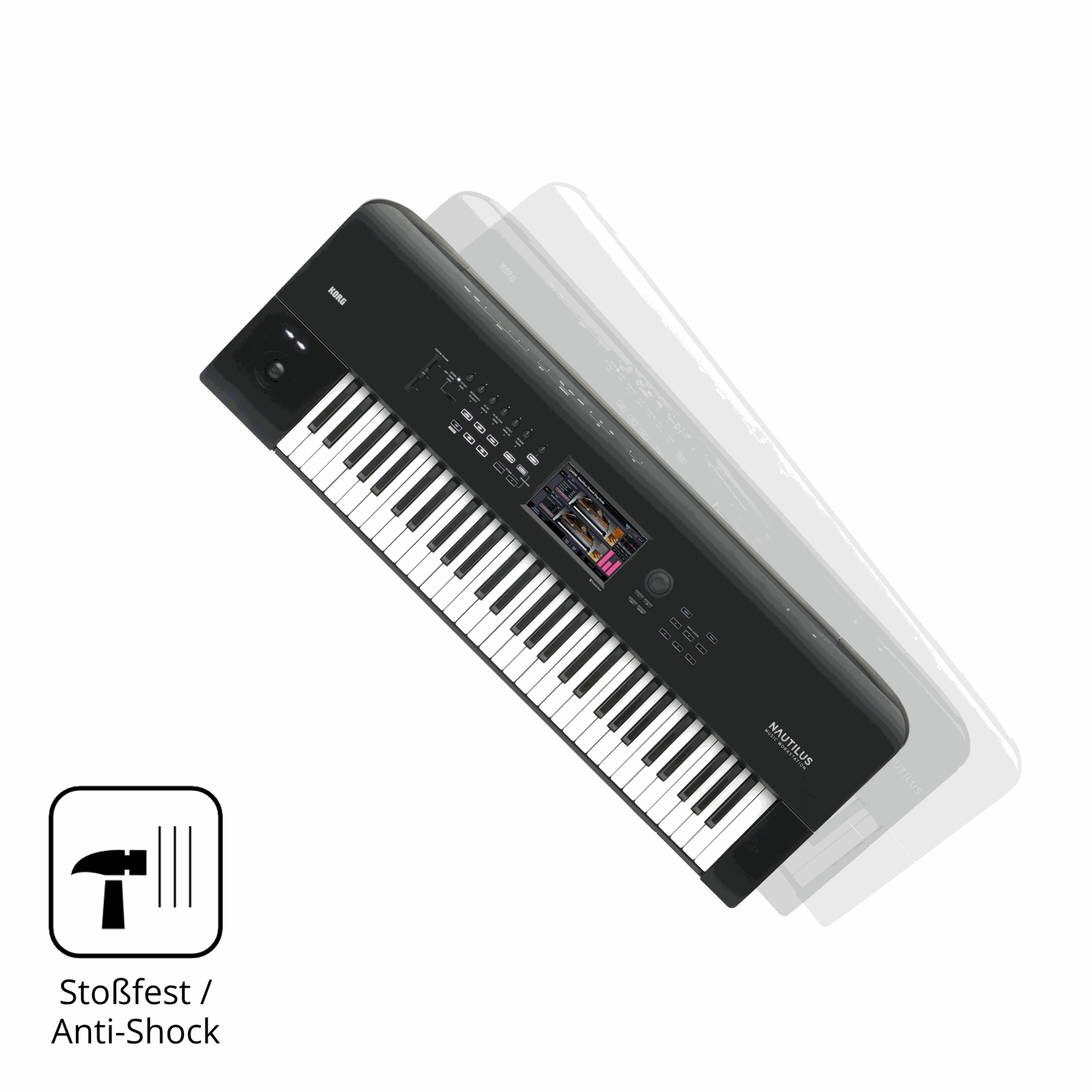 Schutz gegen Kratzer auf dem Korg Nautilus 61 Glas durch Schlüssel, Stöße gegen die Tischkante oder Stürze