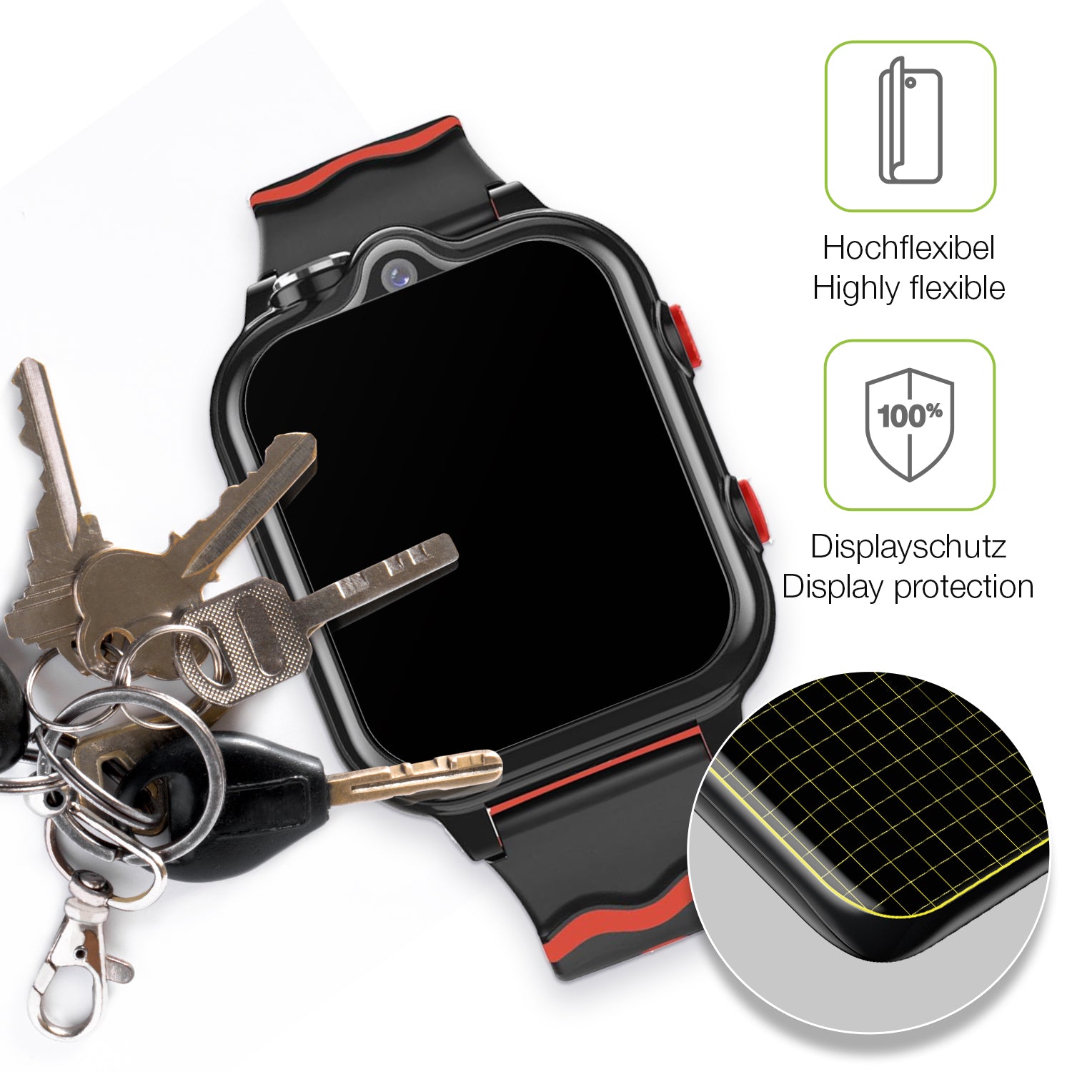 dipos Displayschutz für Krostming Kids Smartwatch GPS 4G, transparente Oberfläche, perfekte Passform auch für die Rundungen